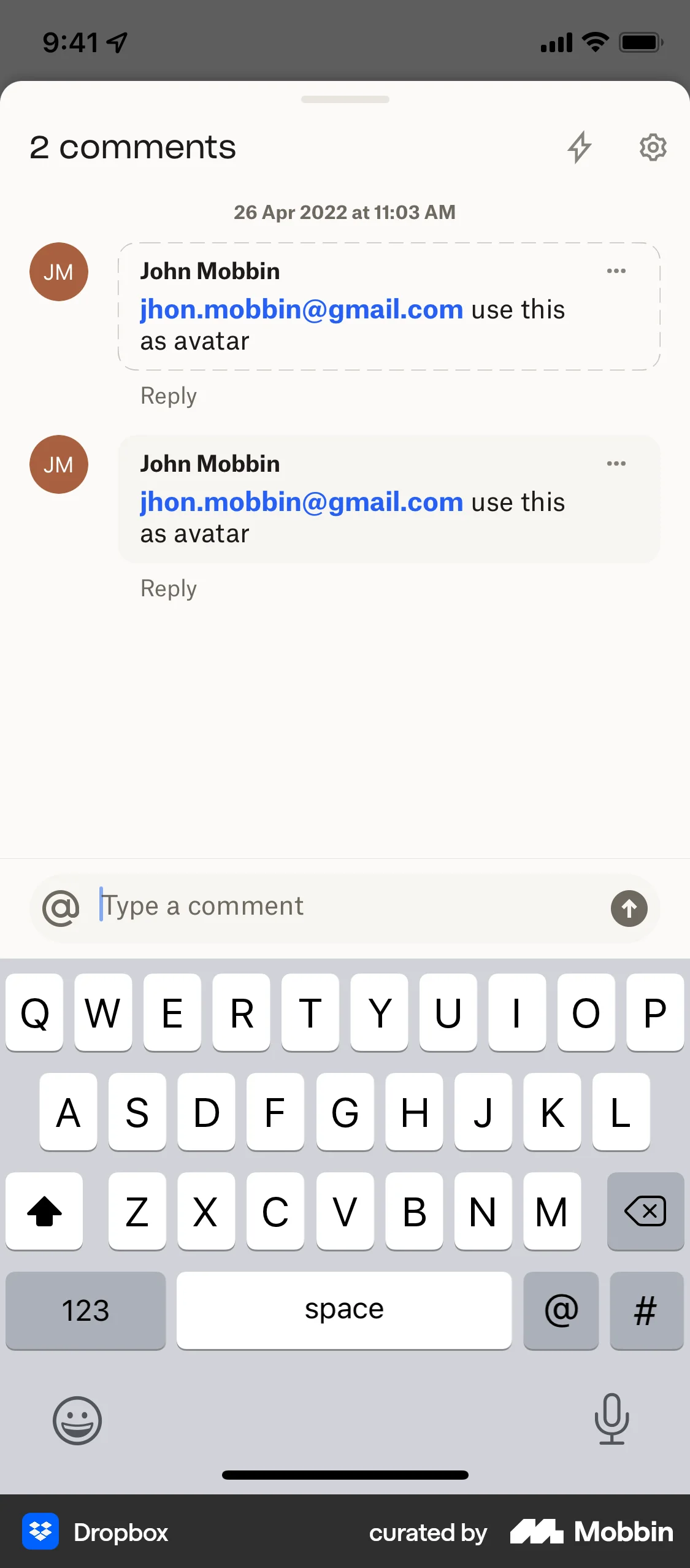 Comments Drop Box Dropbox iOS Screen | Mobbin