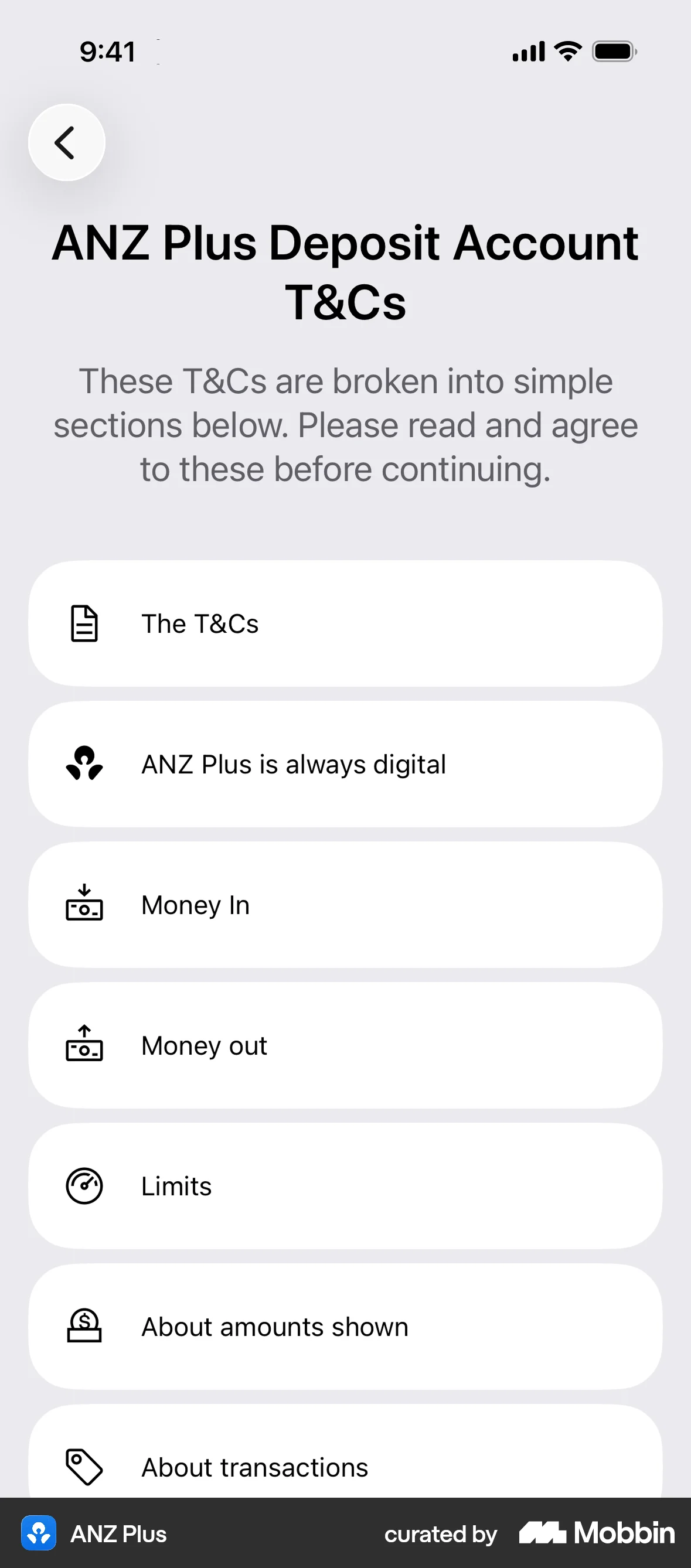 ANZ Plus Onboarding screen