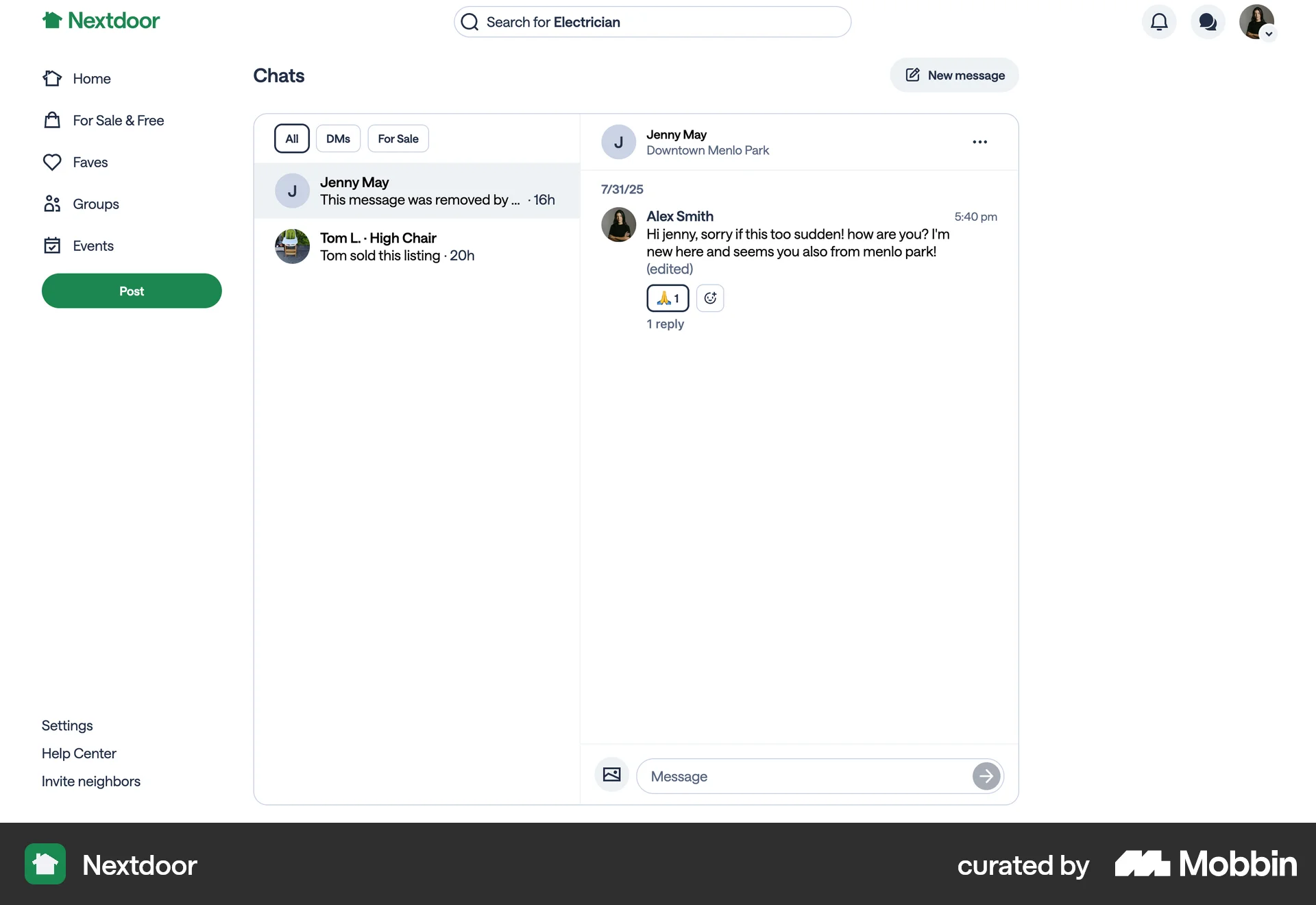 Nextdoor Web Emails & Messages screen