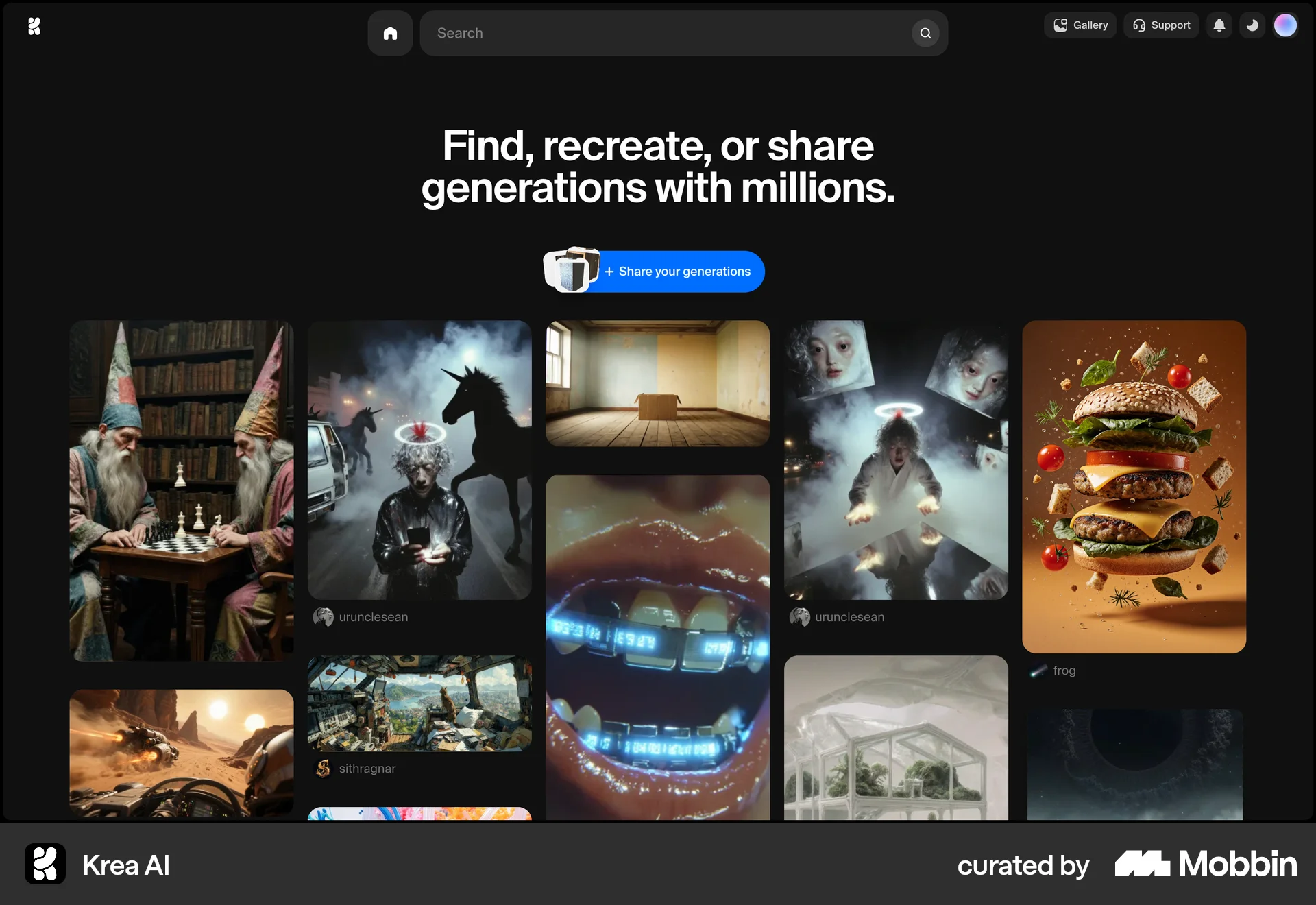Krea AI Web Dark Mode screen