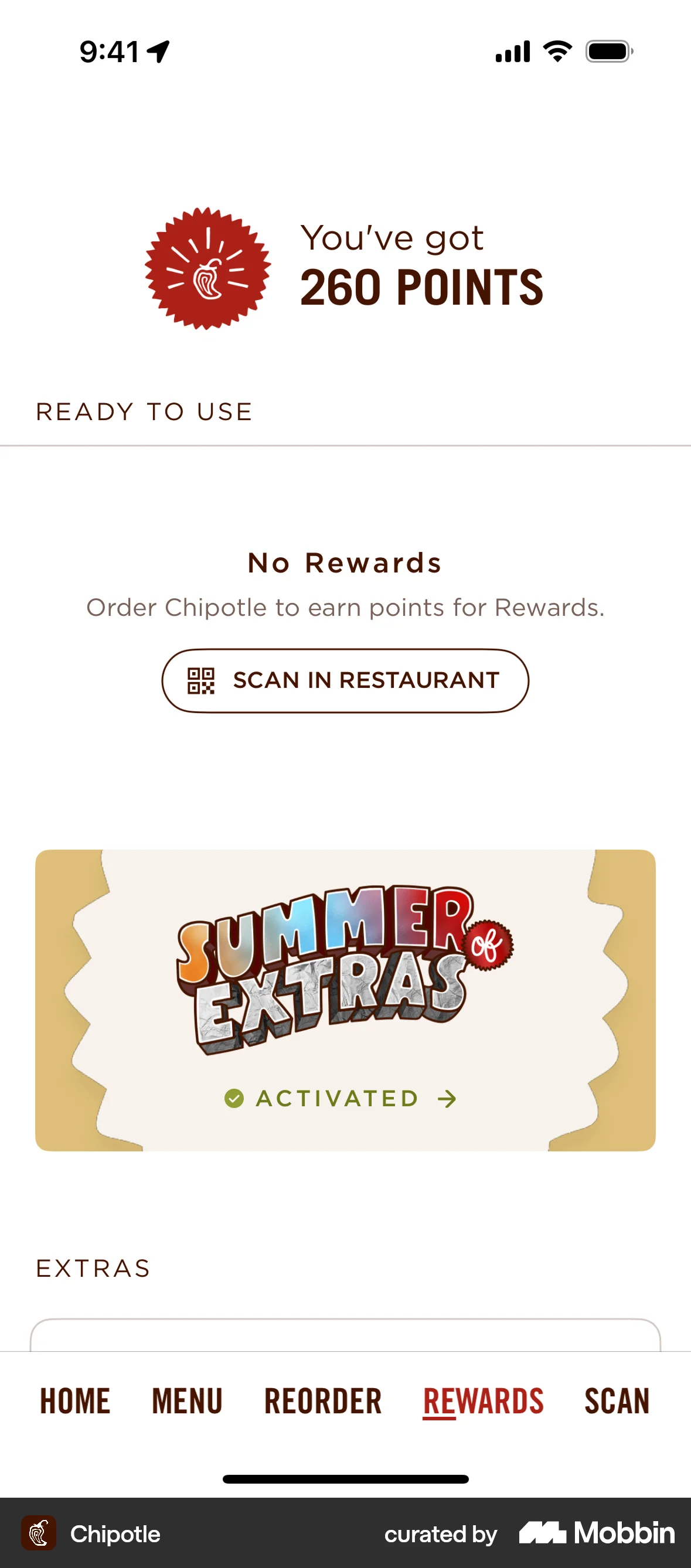 Chipotle iOS Promotions & Rewards screen