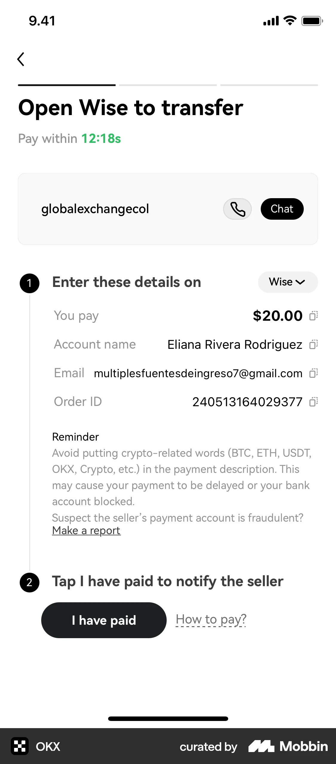 OKX iOS Order Confirmation screen