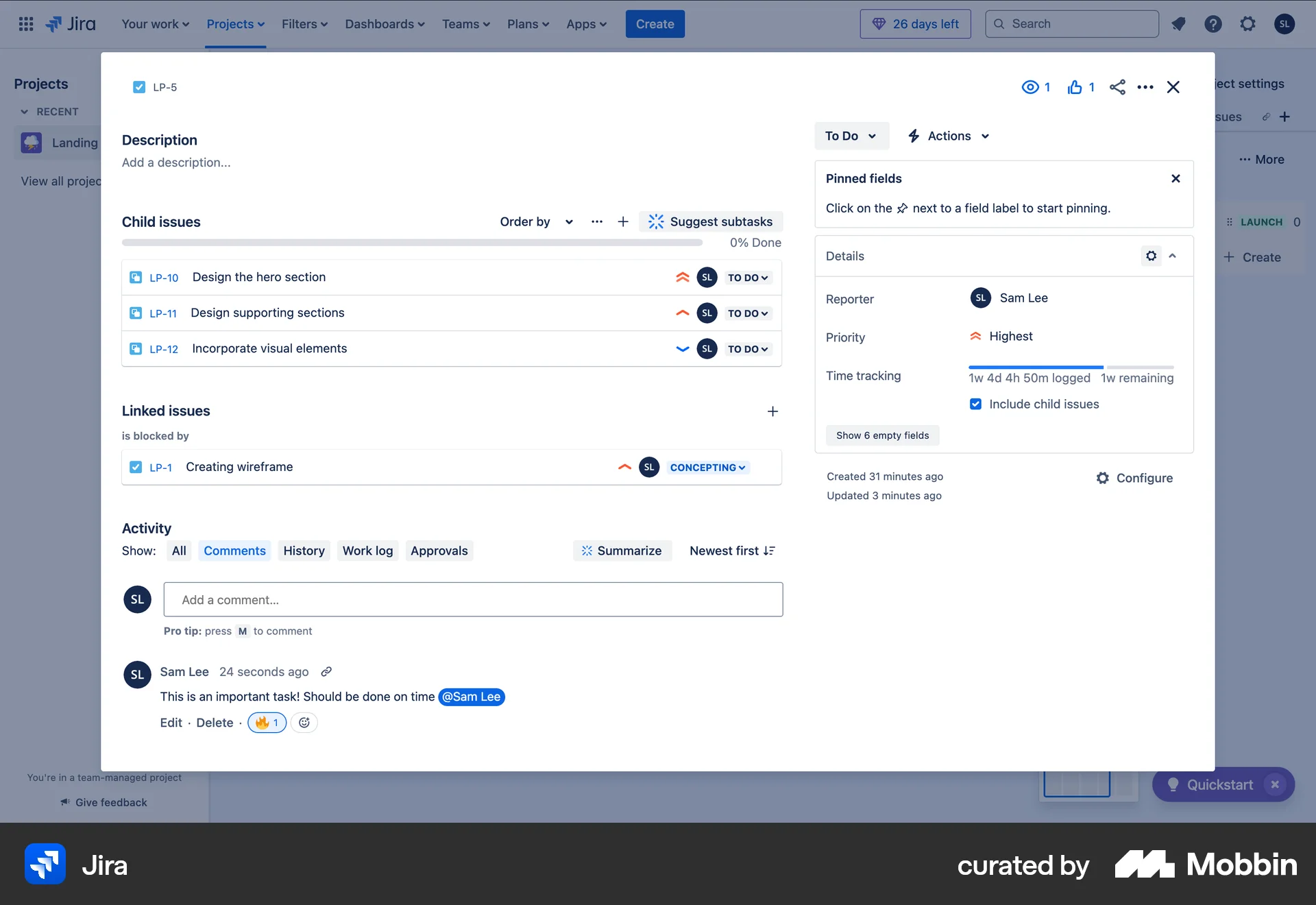 Jira Web Like & Upvote screen