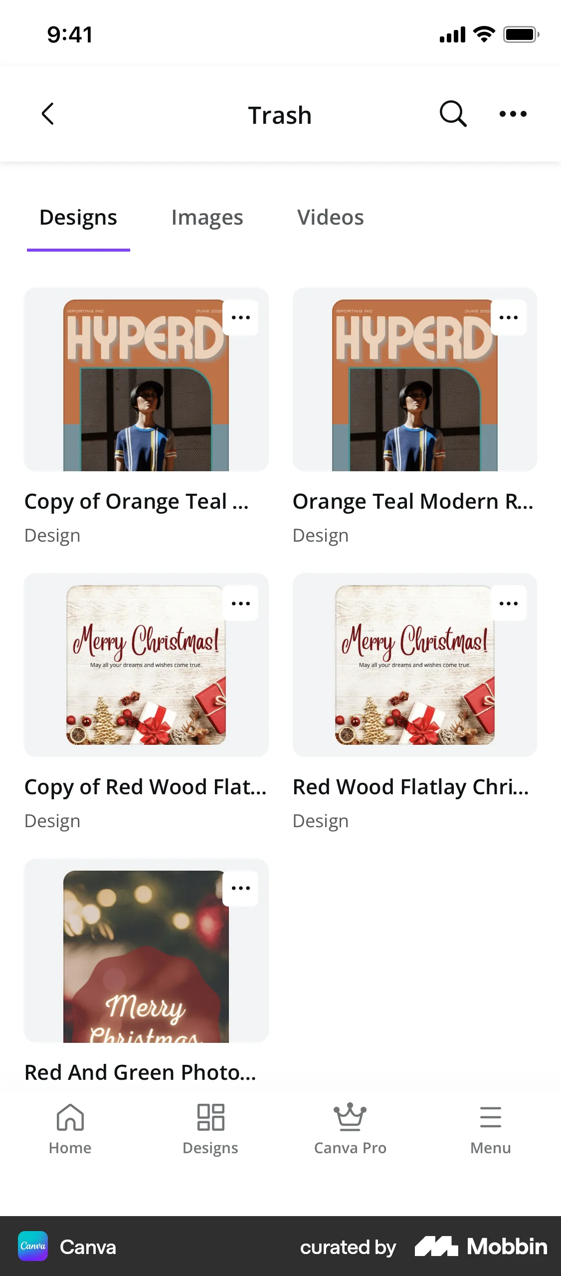 Canva iOS Trash & Archive screen