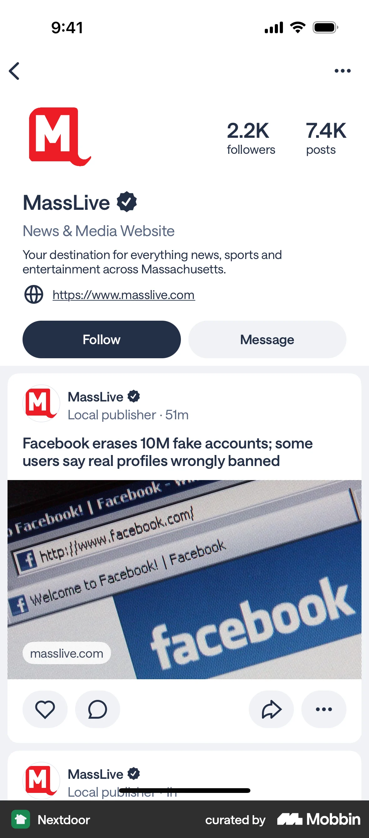 Nextdoor iOS User / Group Profile screen