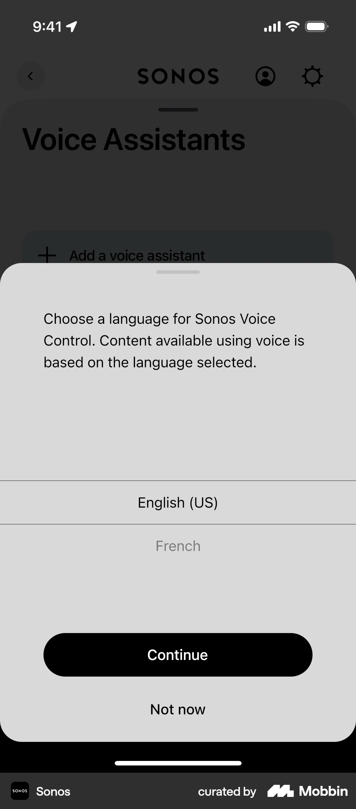 Sonos iOS Voice UI screen