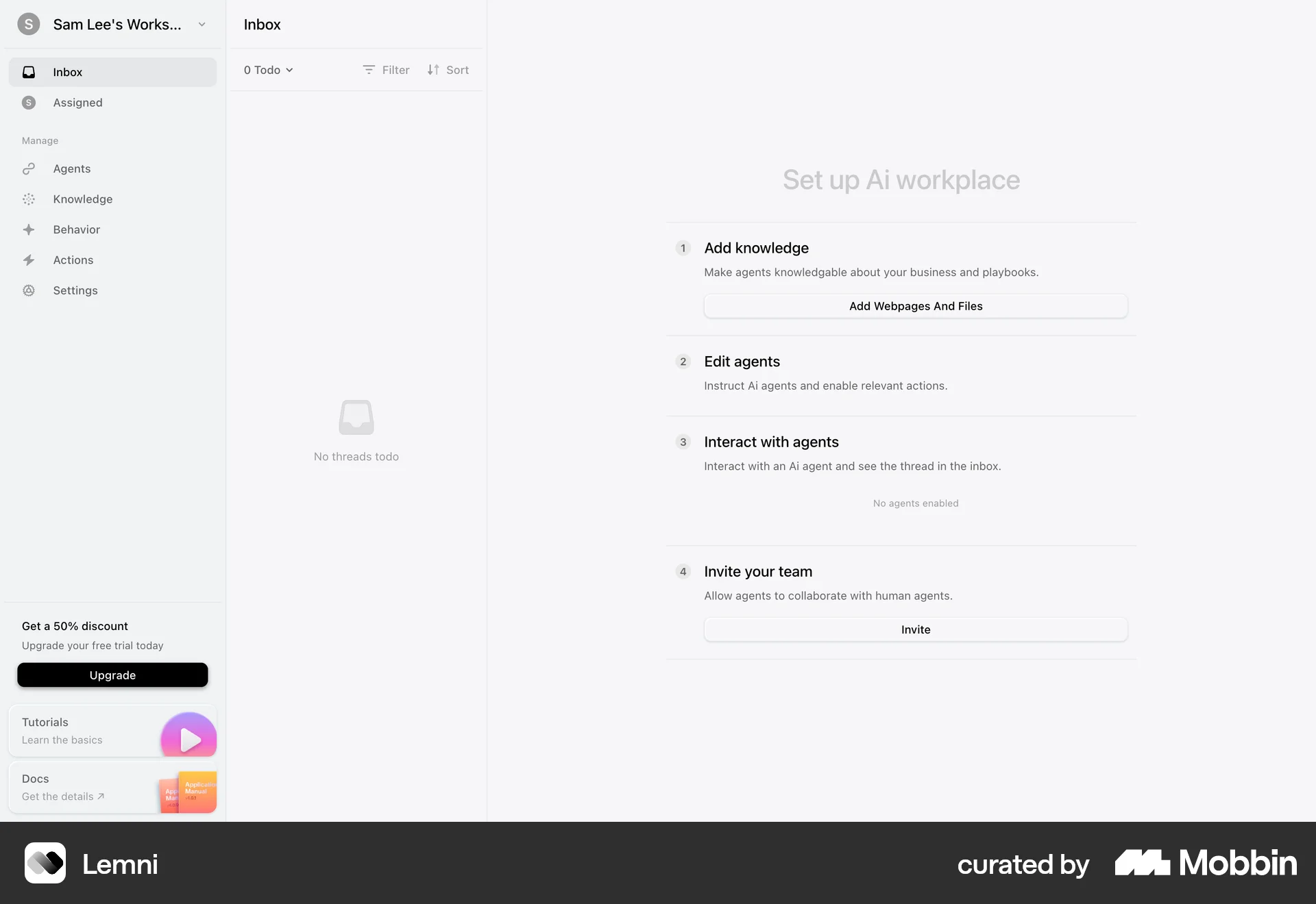 Lemni Web Emails & Messages screen