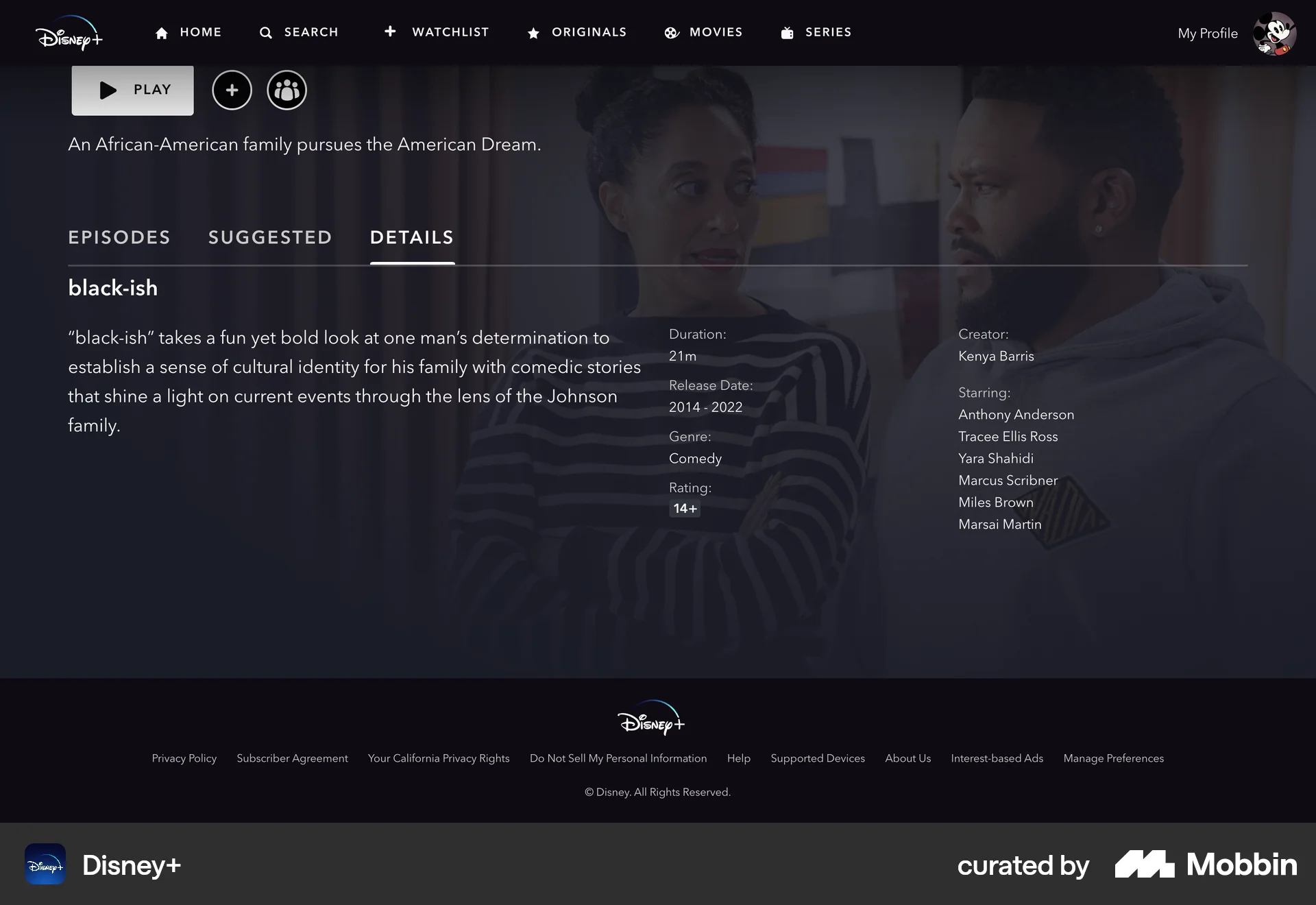 Disney+ Web TV Show & Movie Detail screen