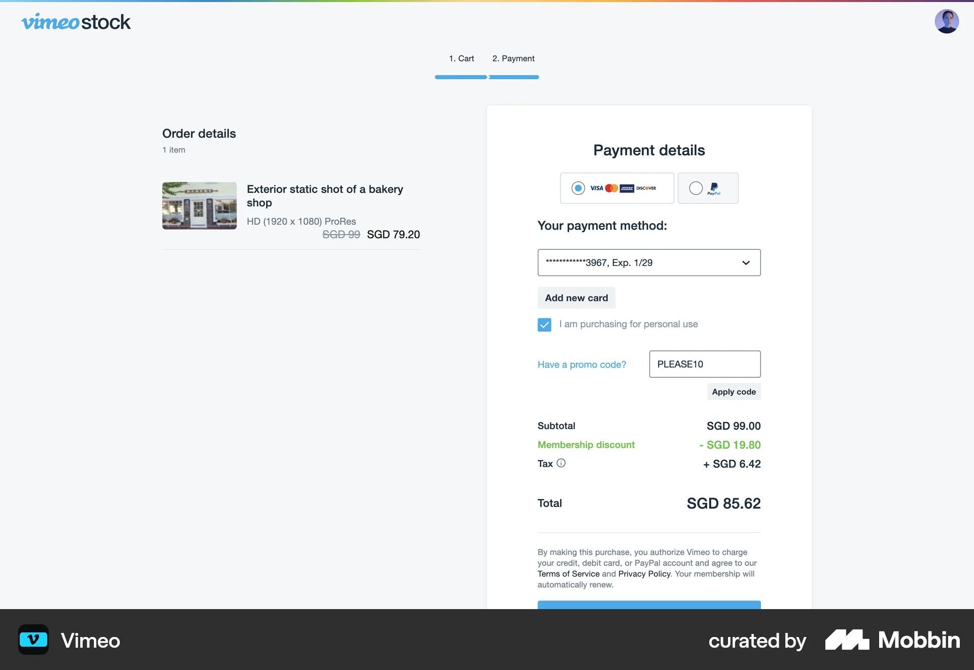 Vimeo Web Promotions & Rewards screen