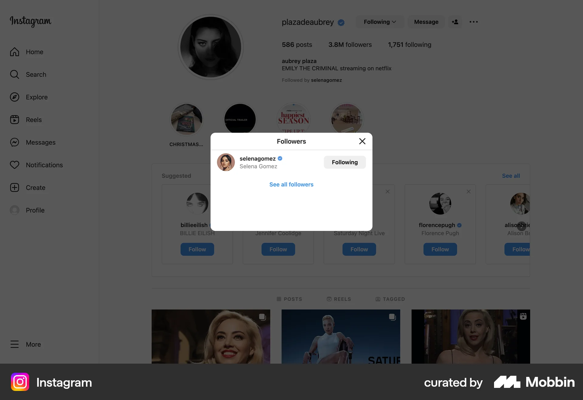 Instagram Web Followers & Following screen