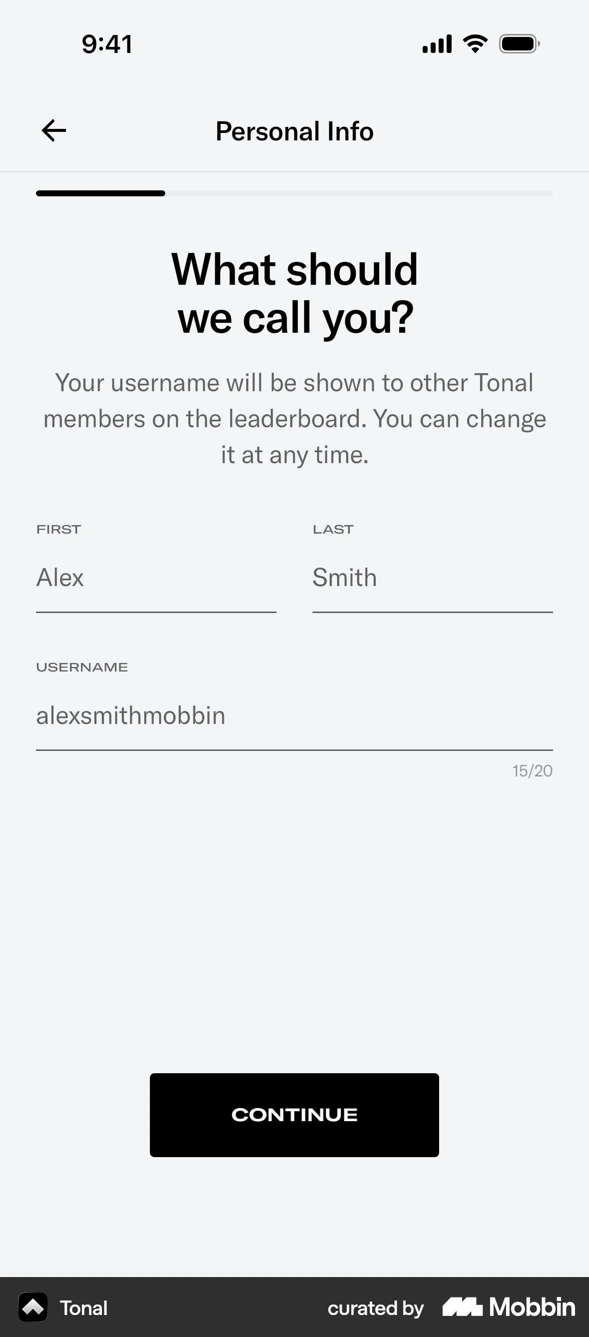 Tonal Onboarding screen