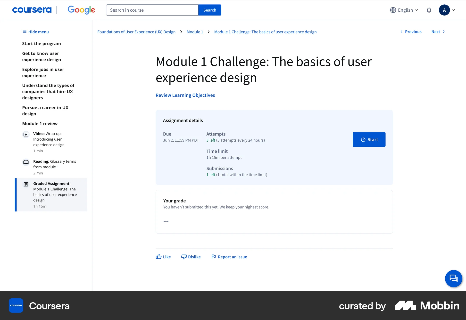 Coursera Web Class & Lesson Detail screen