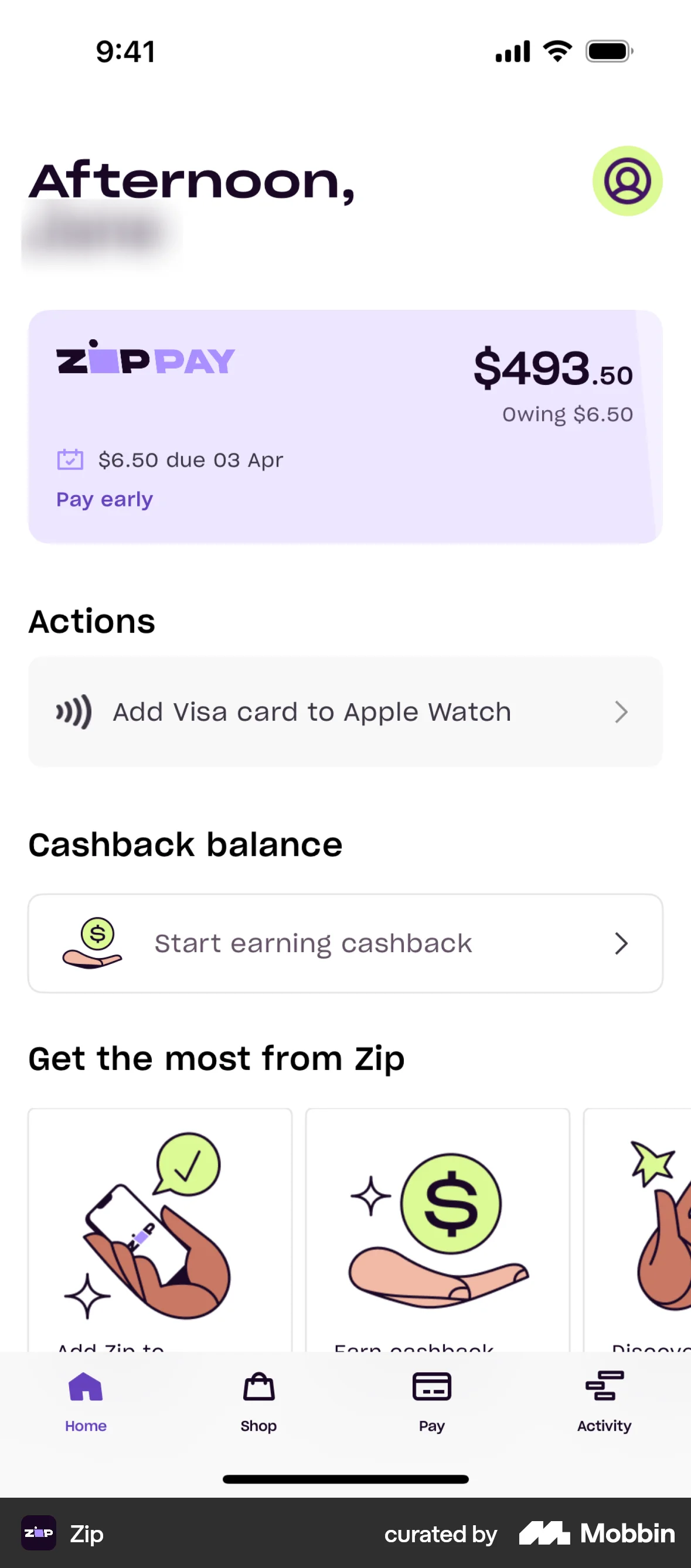 Zip iOS Bank App Design screen