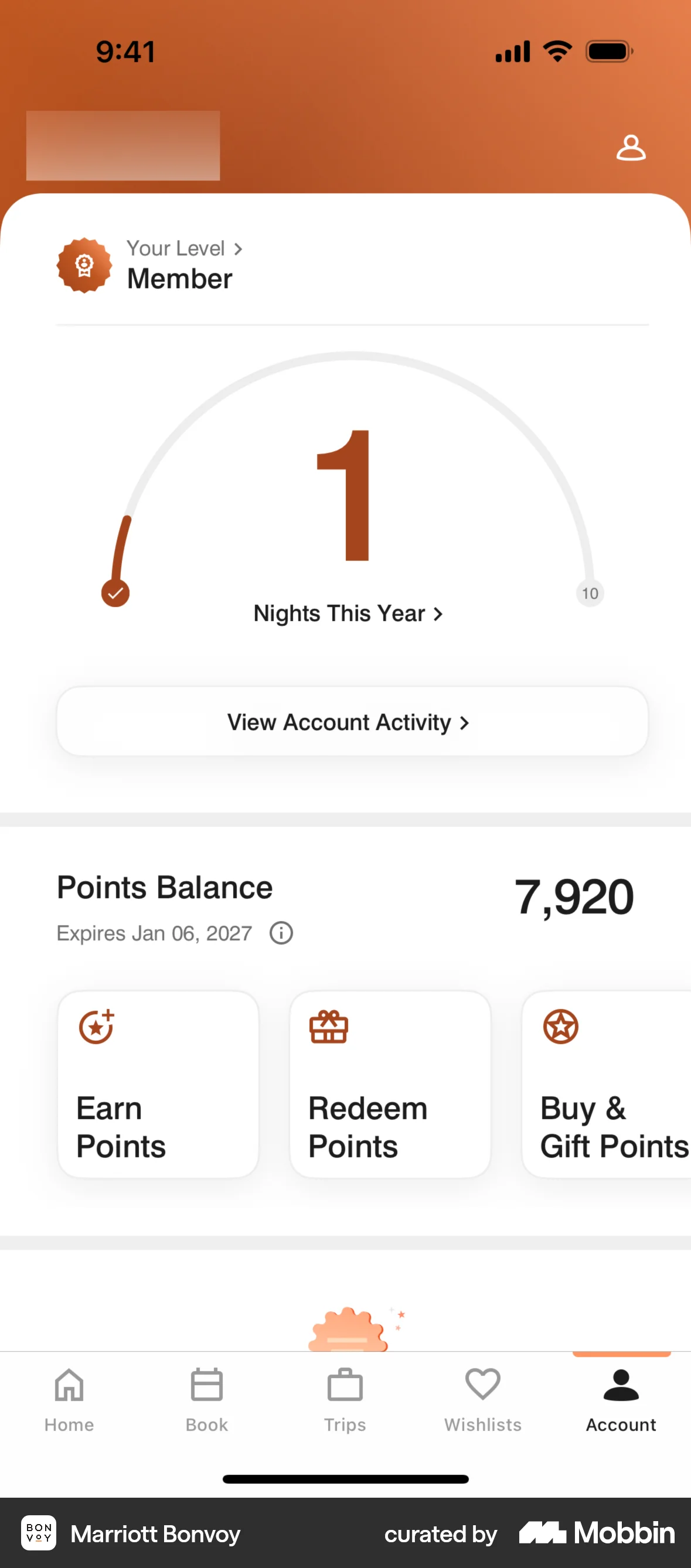 Marriott Bonvoy iOS Wallet & Balance screen