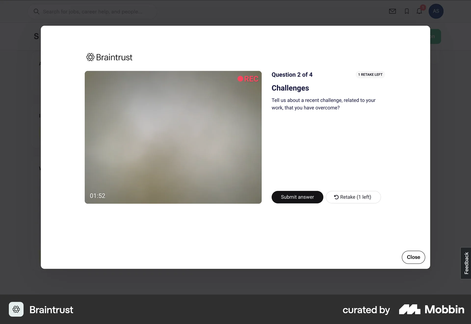 Braintrust Web Quiz screen