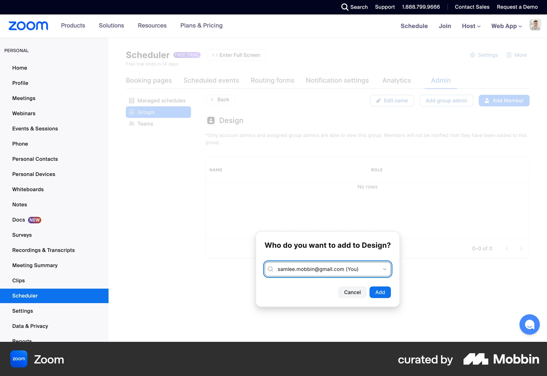 Zoom Web Invite Teammates screen