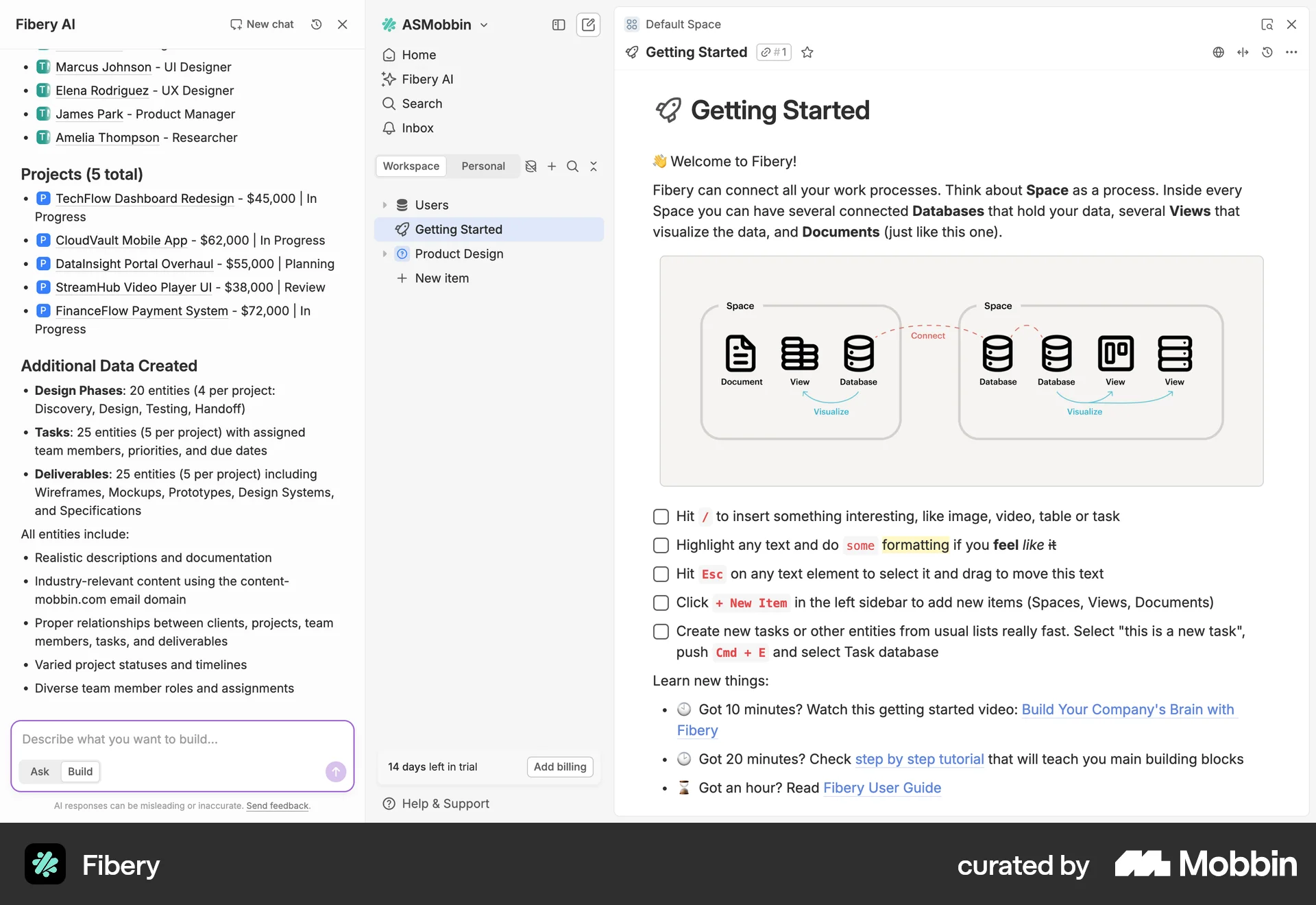 Fibery Web Chat Bot screen