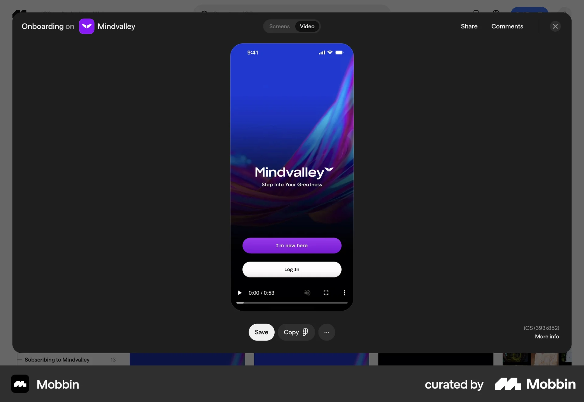 Mobbin Web Video Player screen