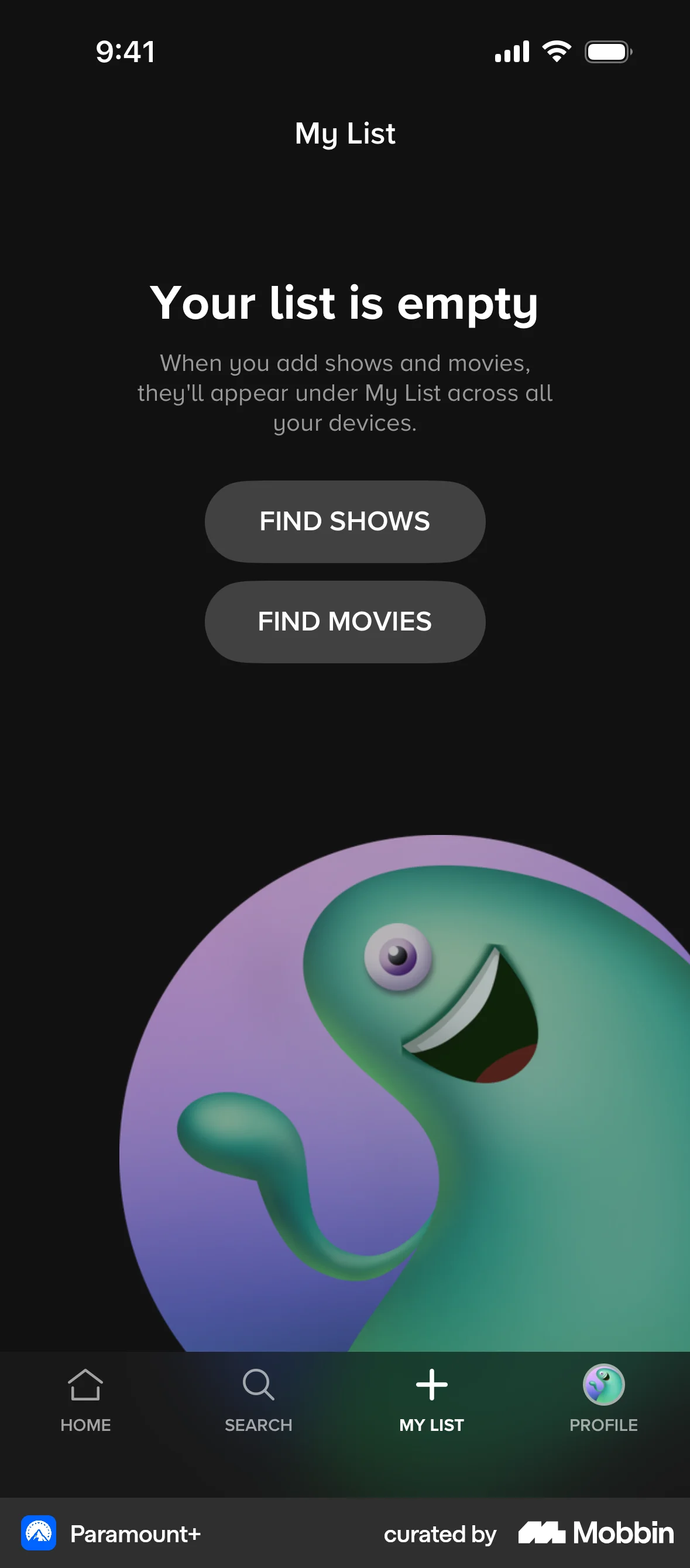 Paramount+ iOS Empty State screen
