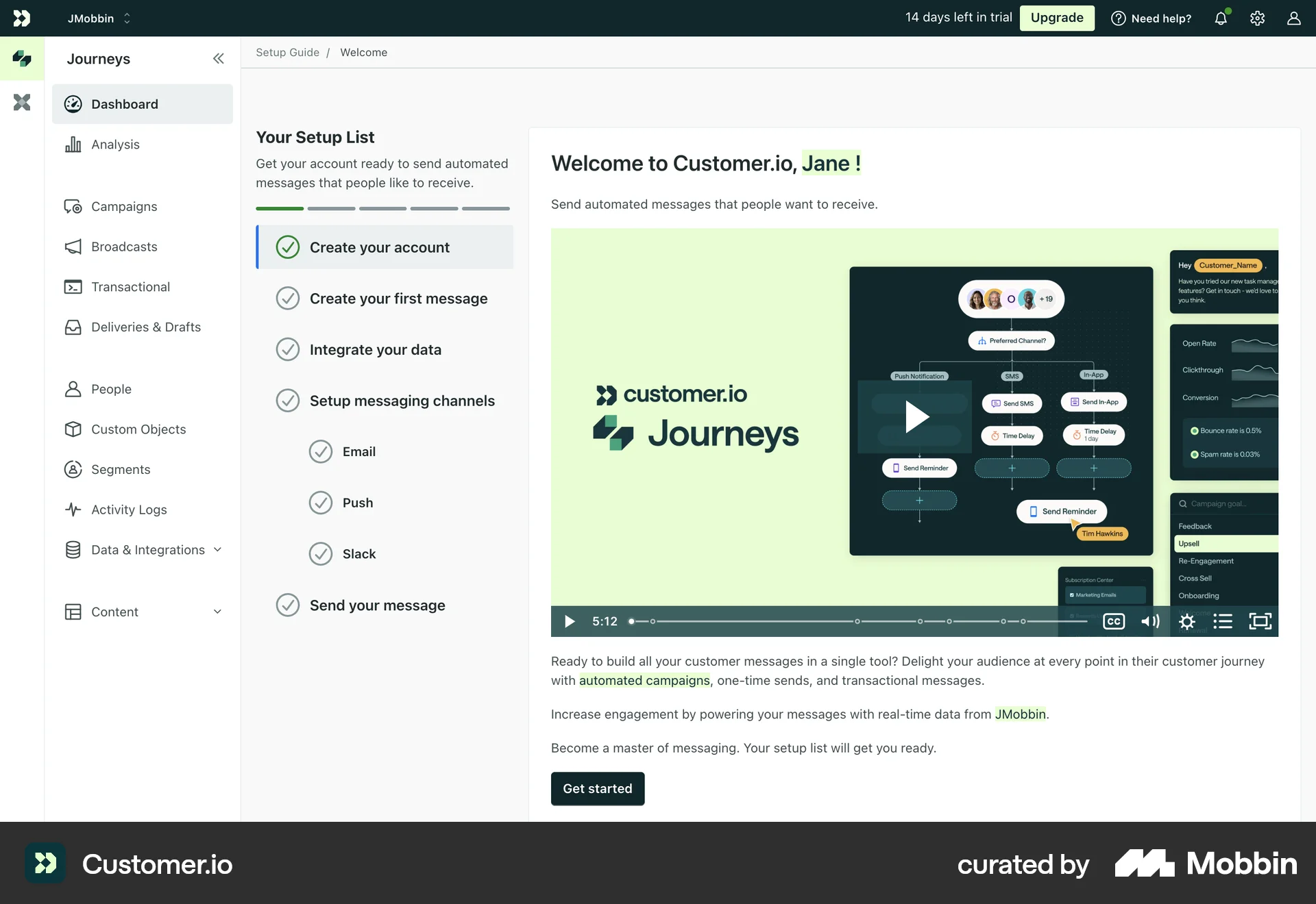 Customer.io Web screen containing Breadcrumbs UI element