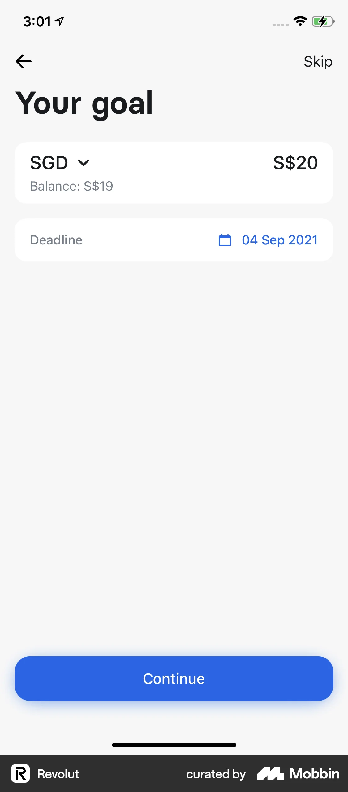 Revolut iOS Goal & Task screen