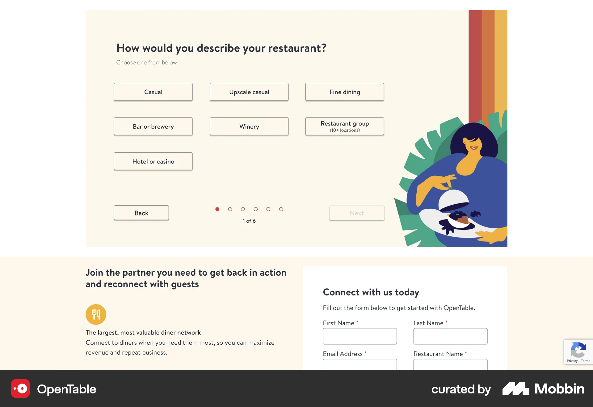 OpenTable Web Quiz screen
