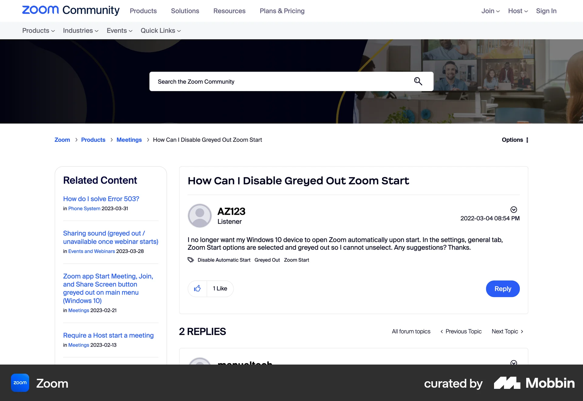 Zoom Web Post Detail screen