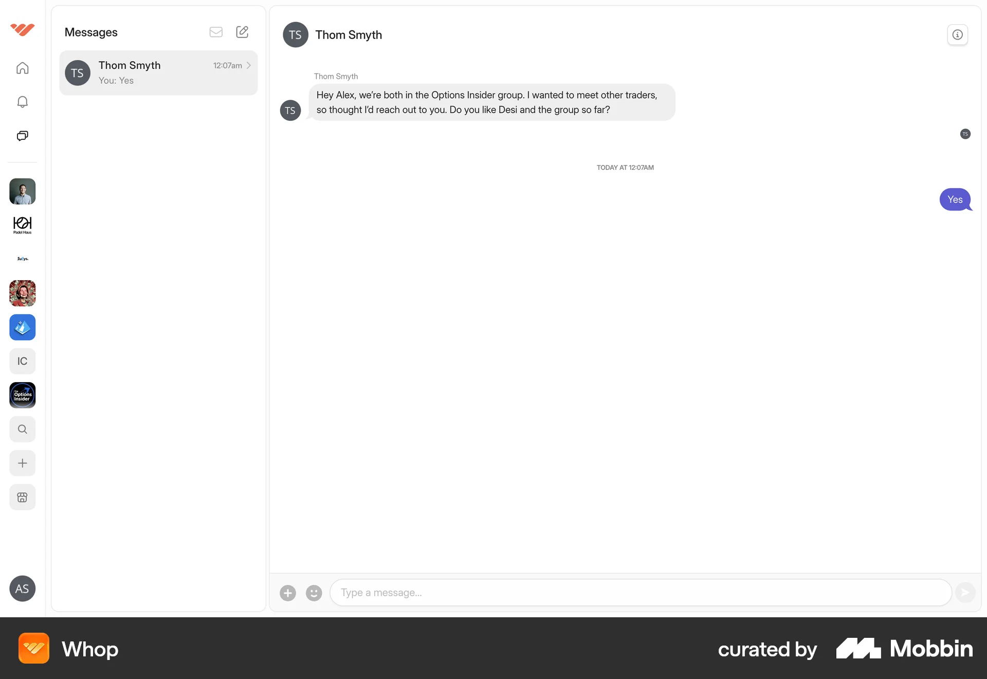 Whop Web Emails & Messages screen