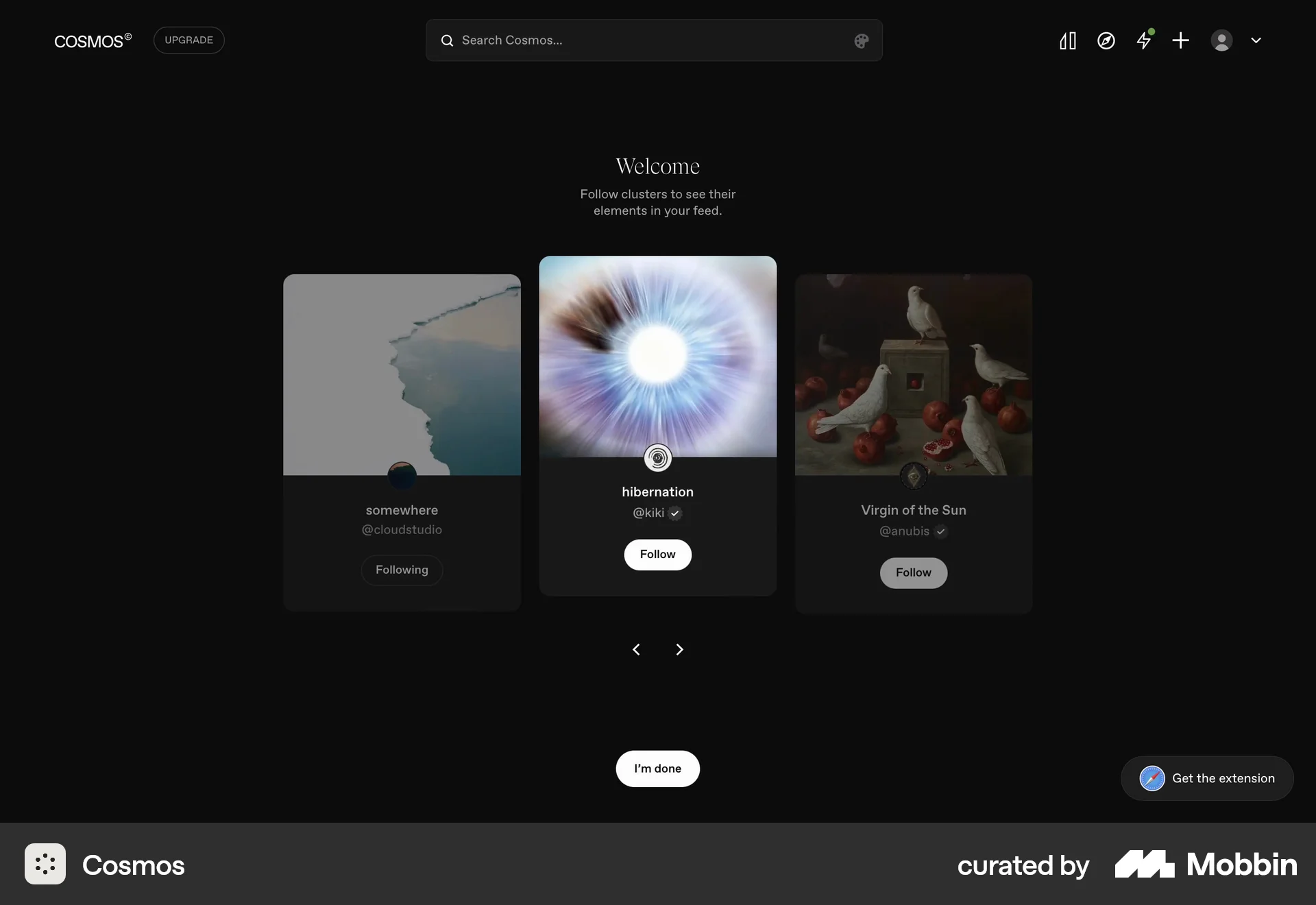 Cosmos Web Follow & Subscribe screen