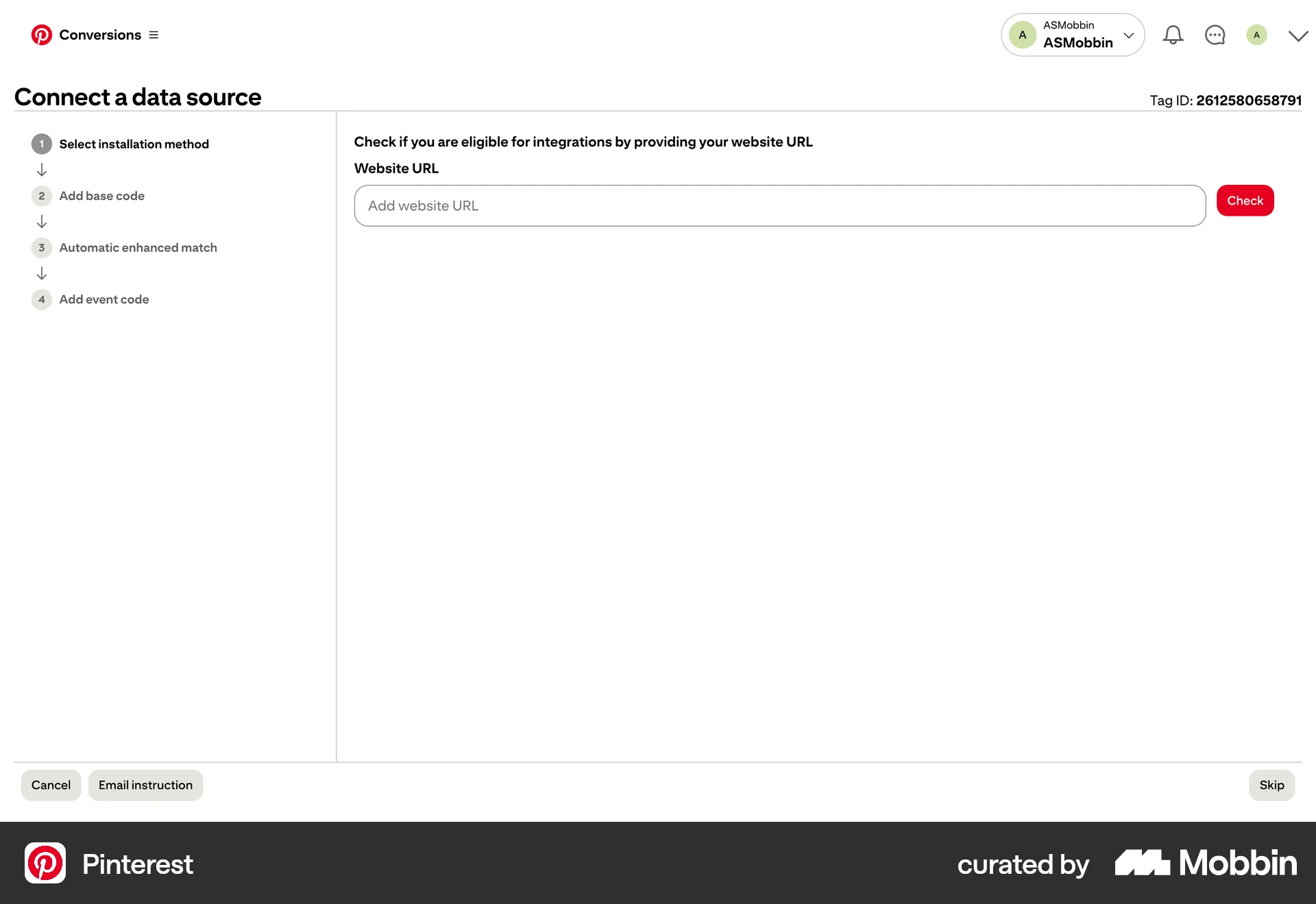 Pinterest Web Wizard UI screen