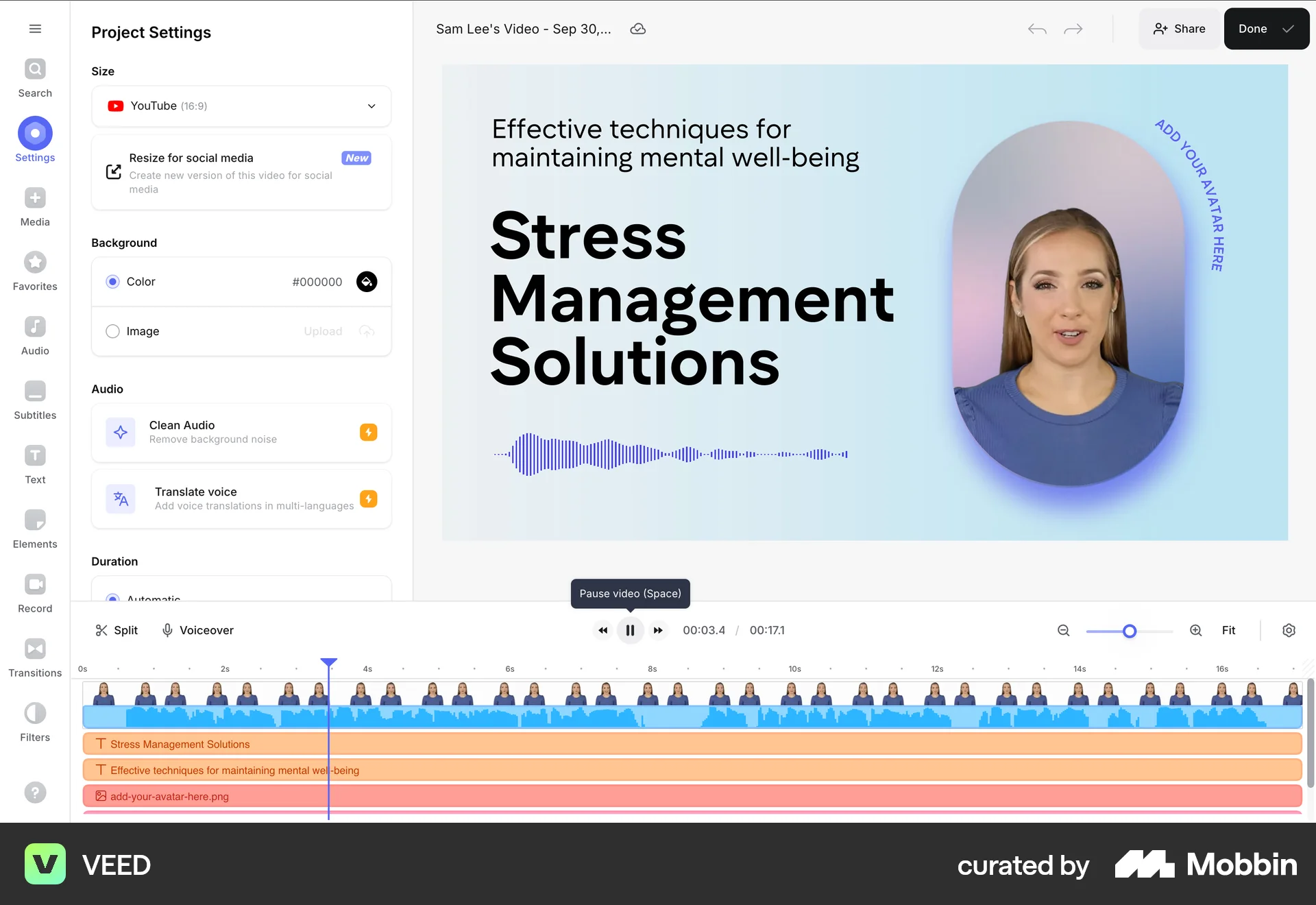 VEED Web Video Player screen