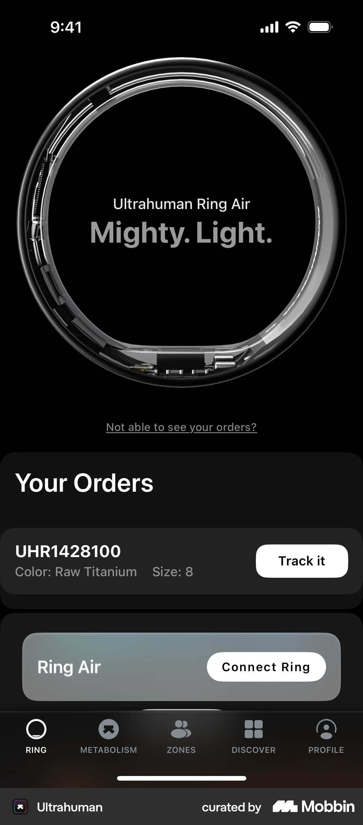 Ultrahuman iOS Order History screen
