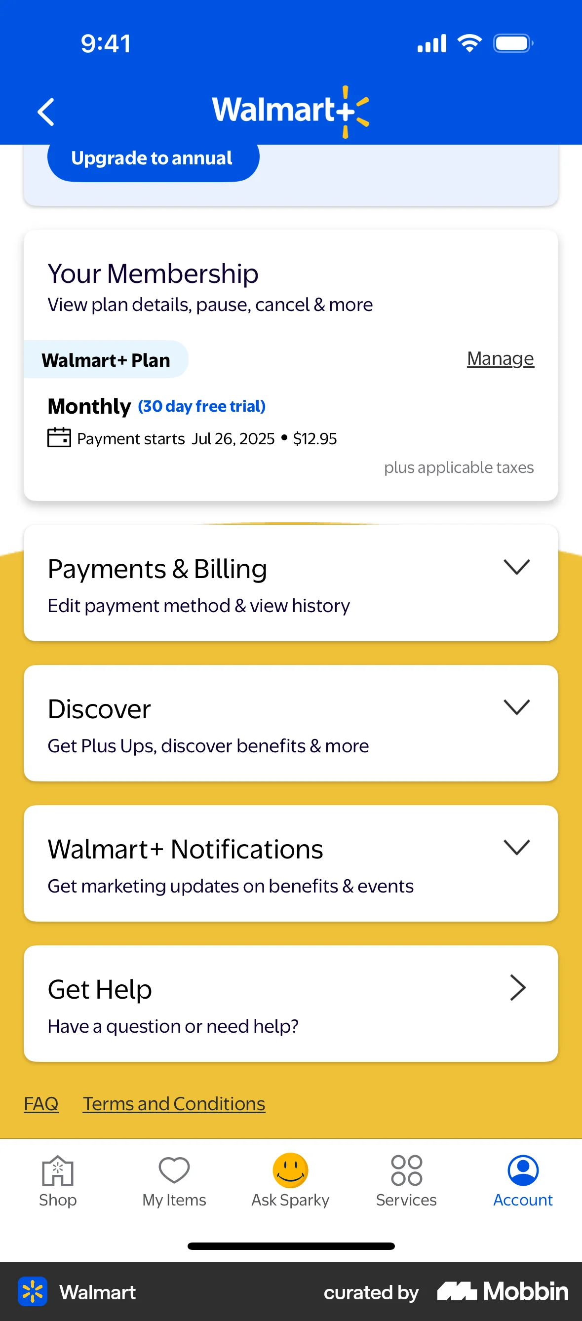 Walmart iOS Billing screen