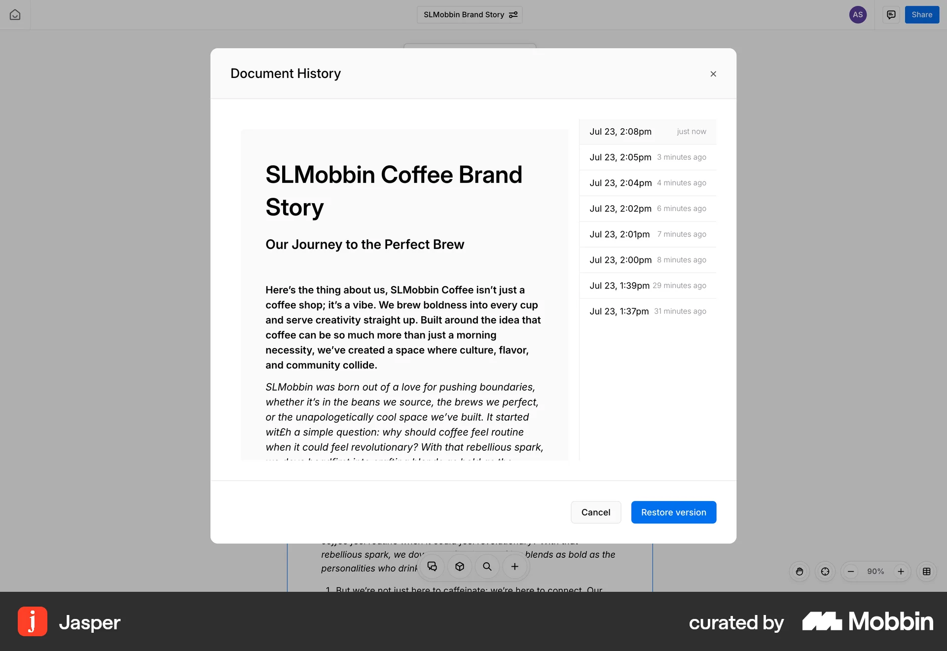 Jasper Web Other Action screen