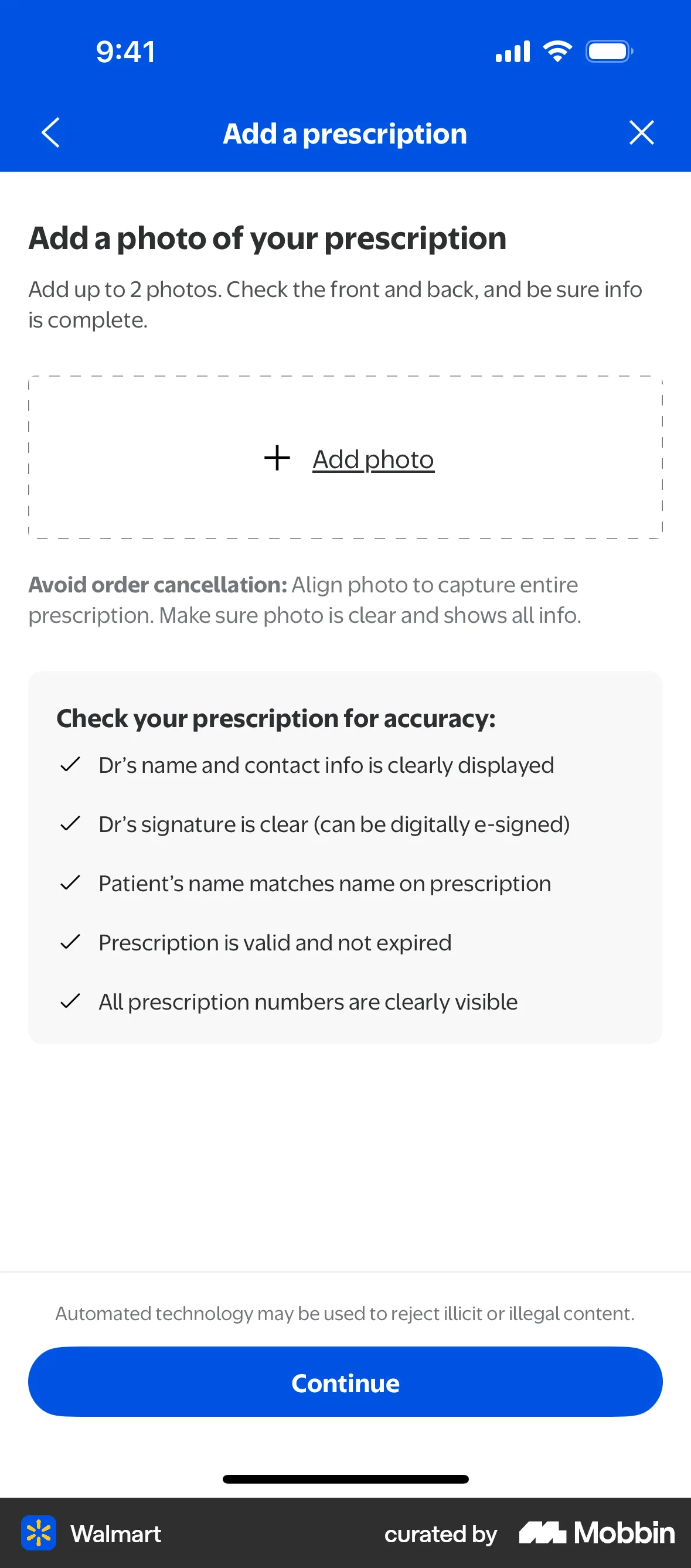 Walmart iOS Upload & Download screen