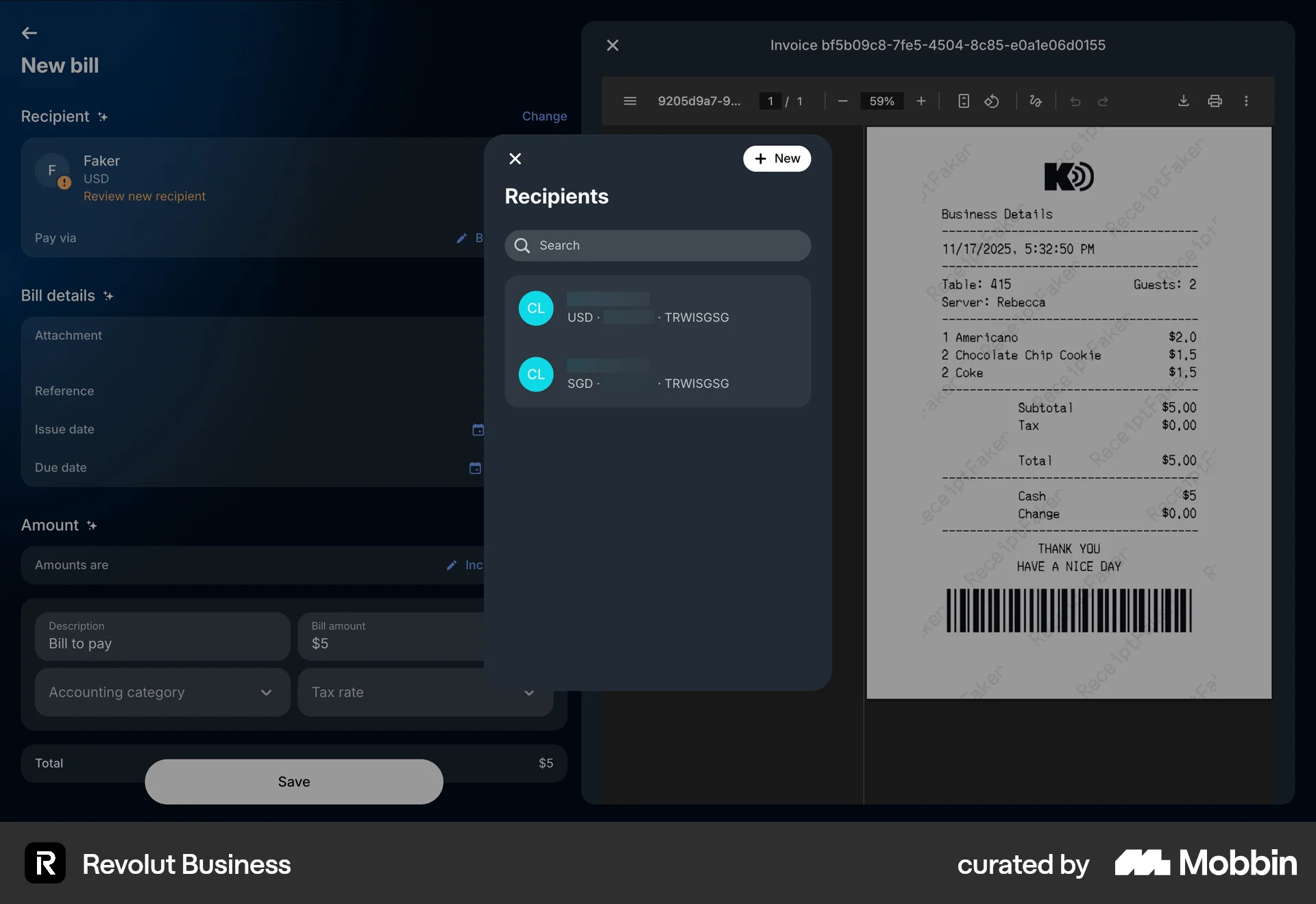 Revolut Business Adding a bill screen