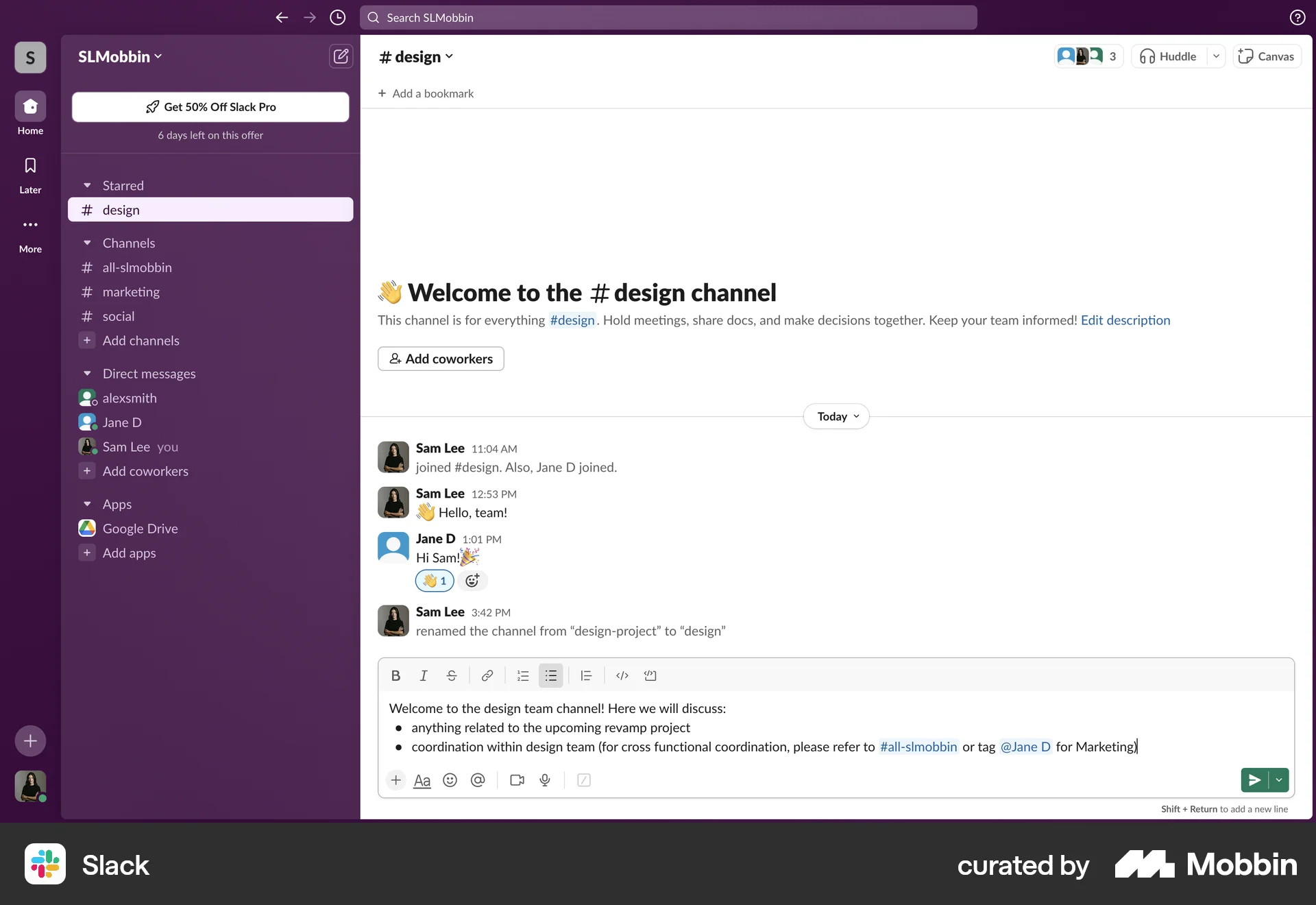 Slack Web Emails & Messages screen
