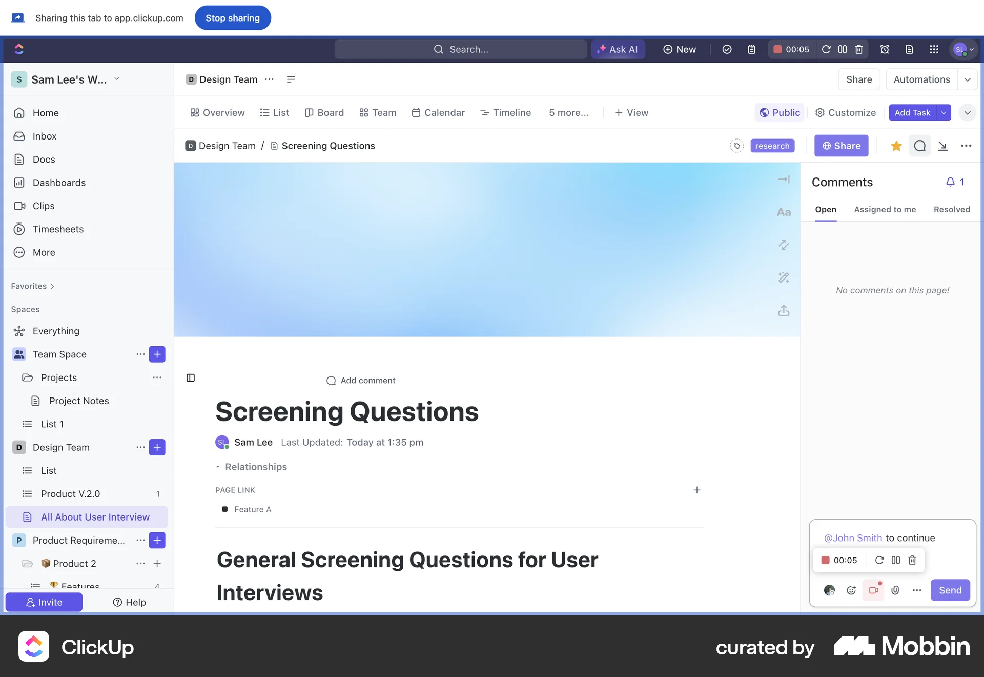 ClickUp Web Audio & Video Recorder screen