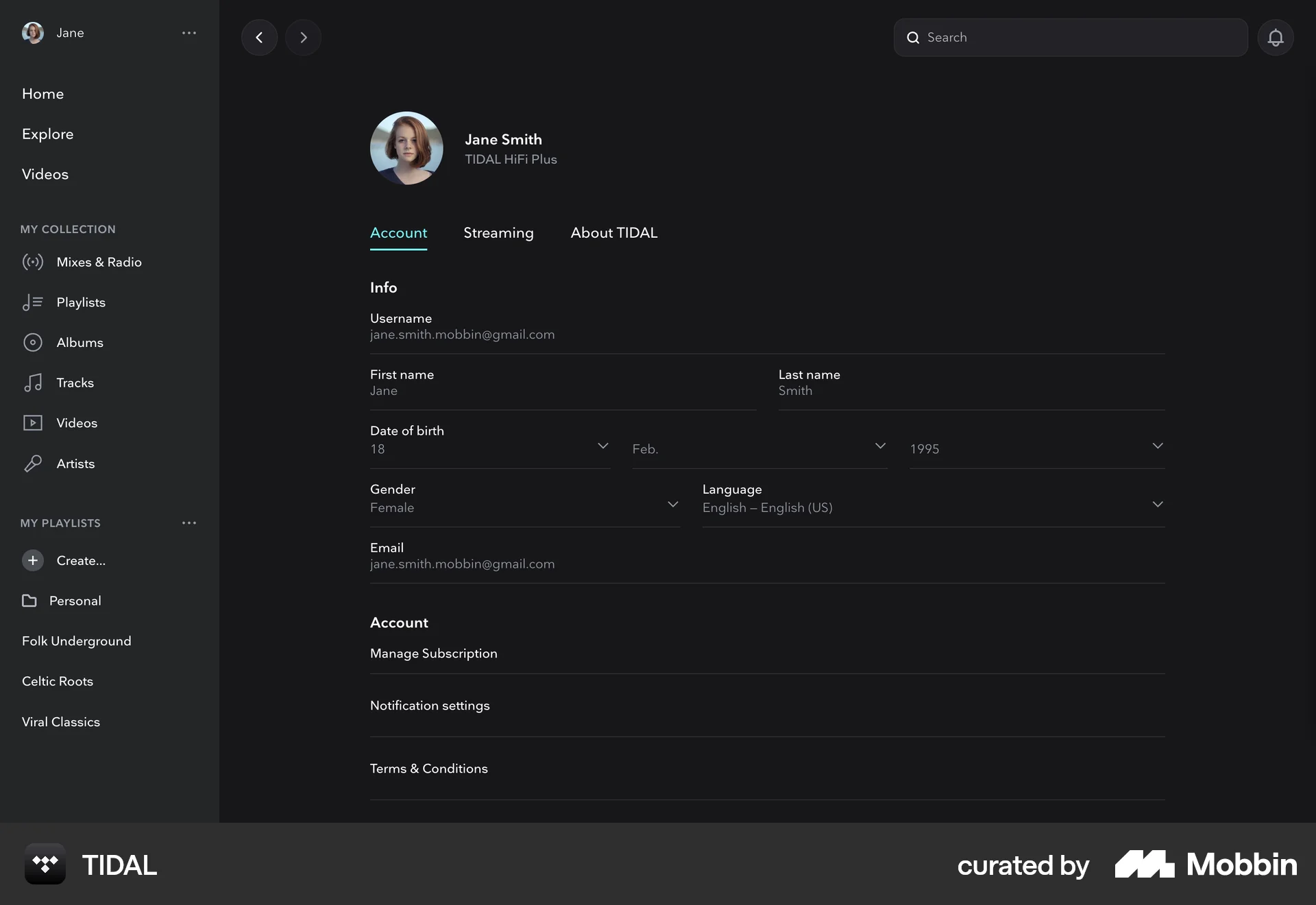 TIDAL Web screen containing Select UI element