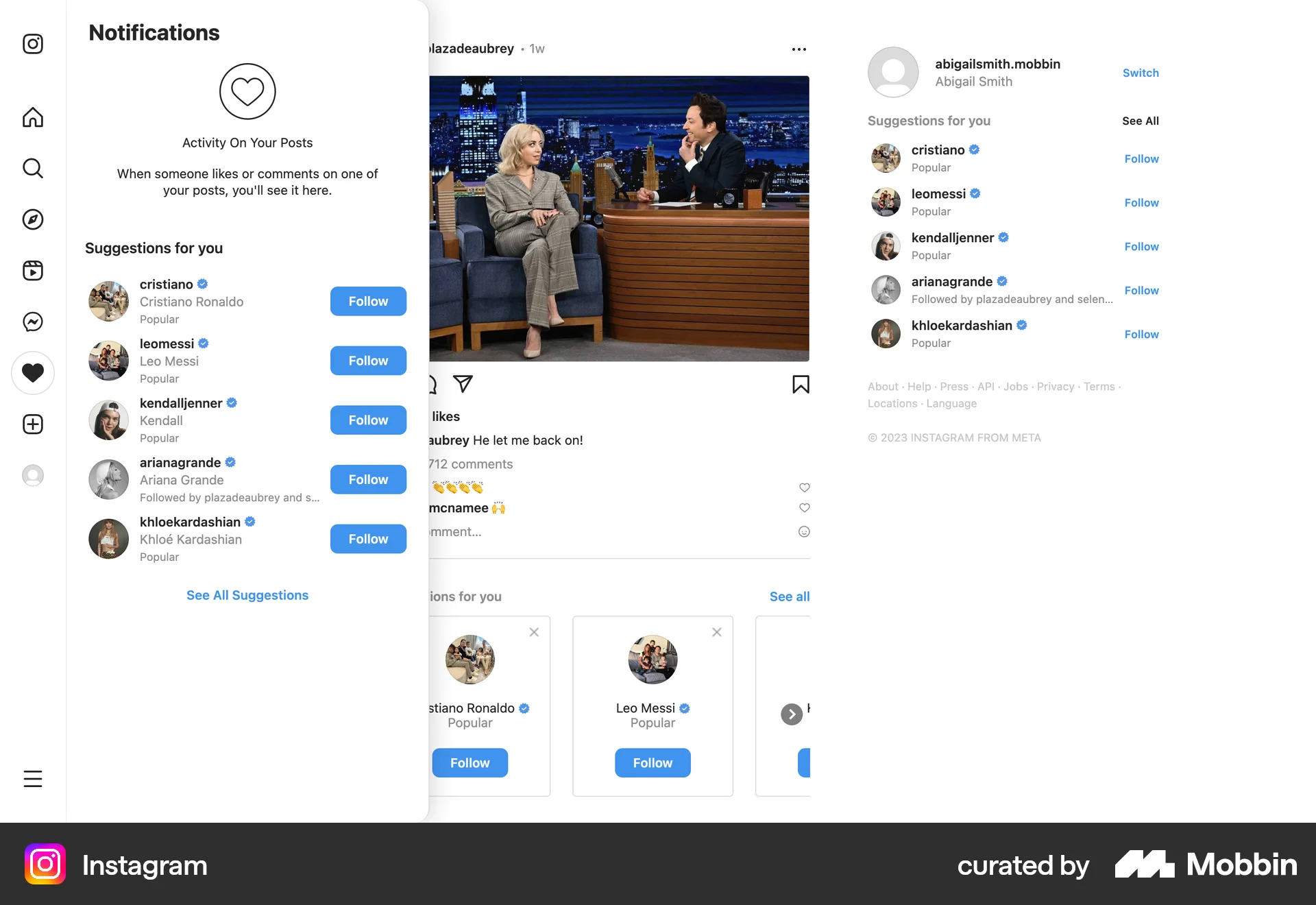 Instagram Web Suggestions & Similar Items screen