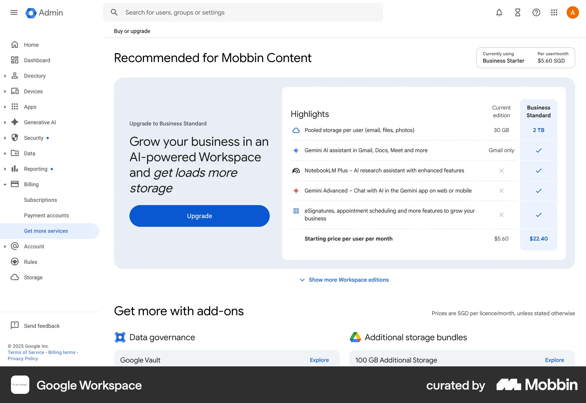 Google Workspace Web Subscription & Paywall screen