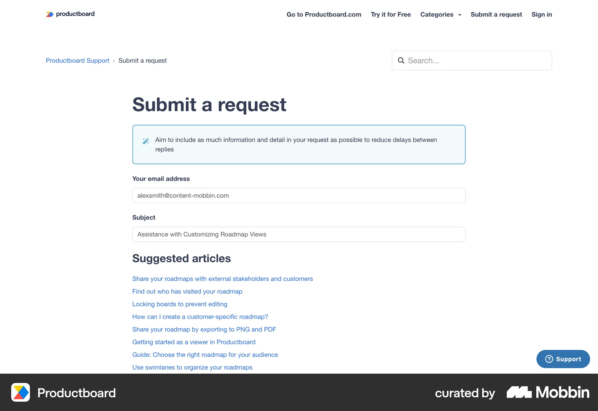 Productboard Web Other Action screen