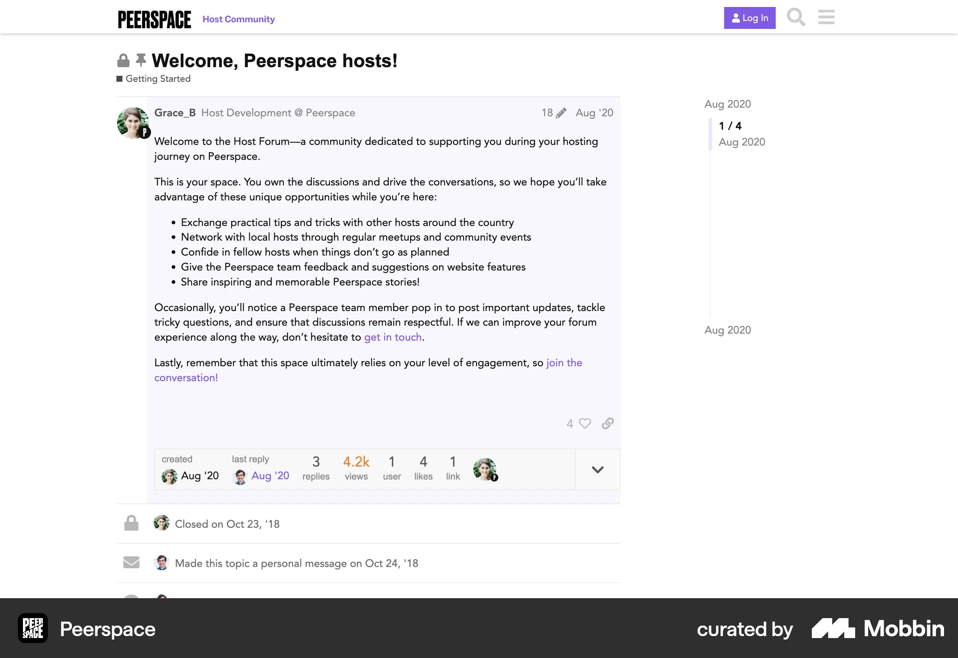 Peerspace Web Post Detail screen