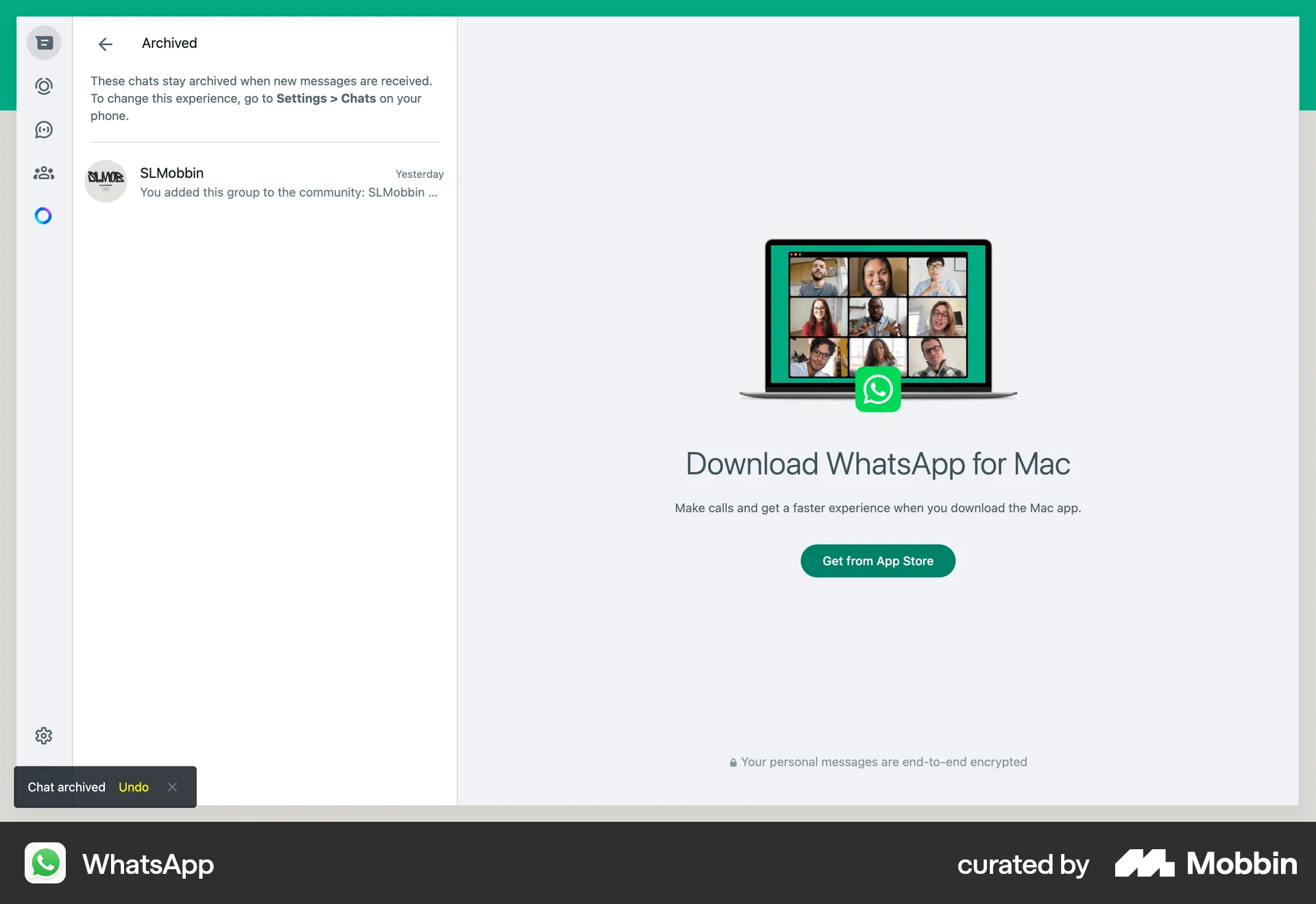 WhatsApp Web Trash & Archive screen