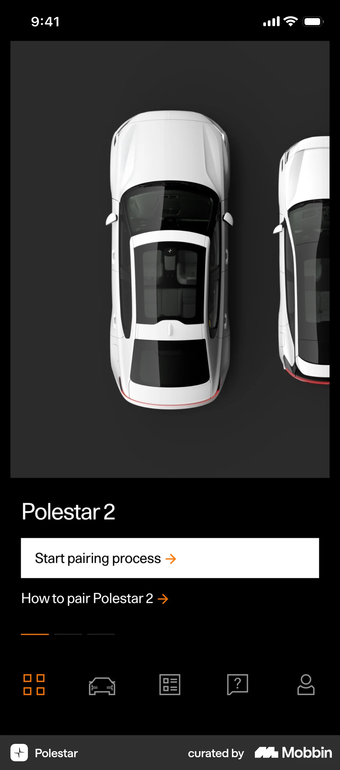 Polestar iOS screen containing Carousel UI element