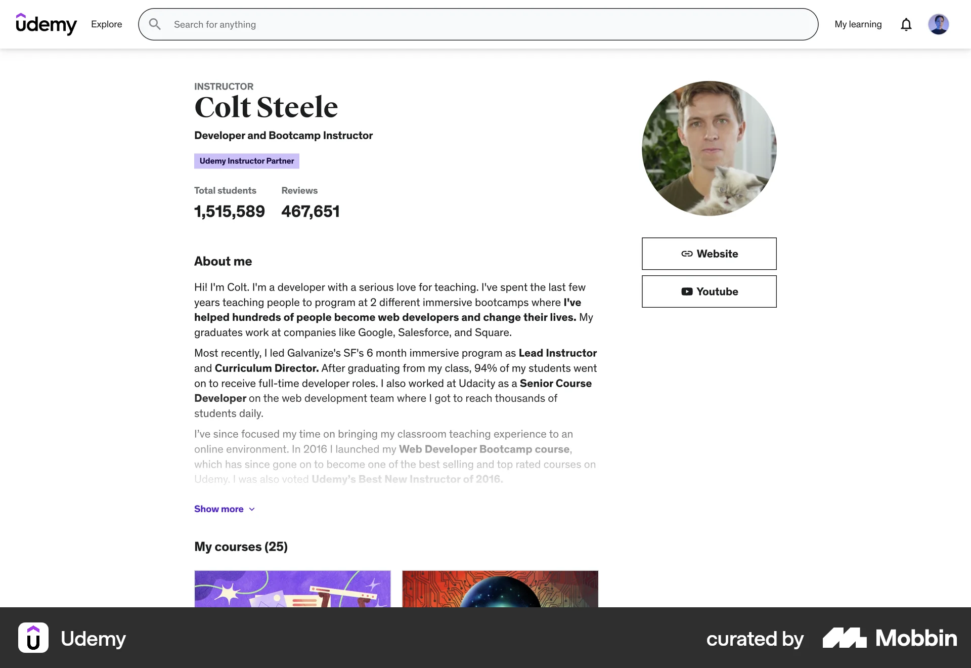 Udemy Web User / Group Profile screen