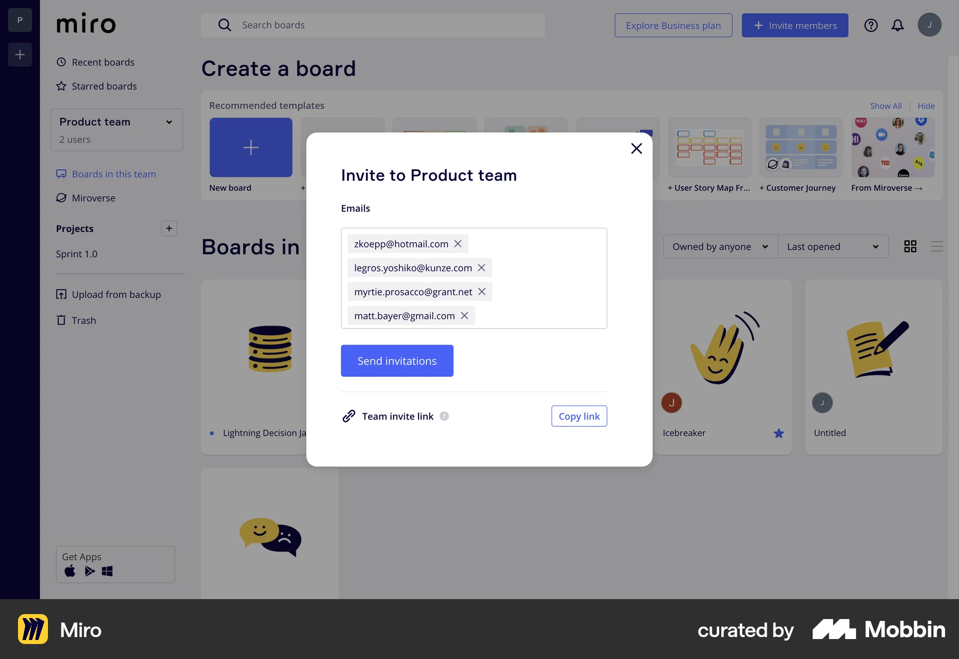 Miro Web Invite Teammates screen