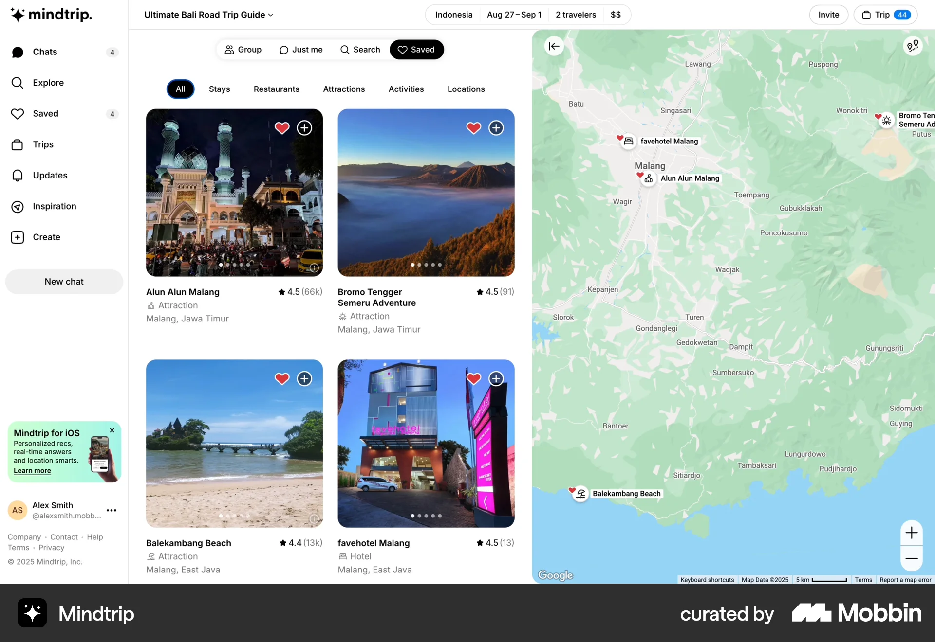 Mindtrip Web Bookmarks & Collections screen