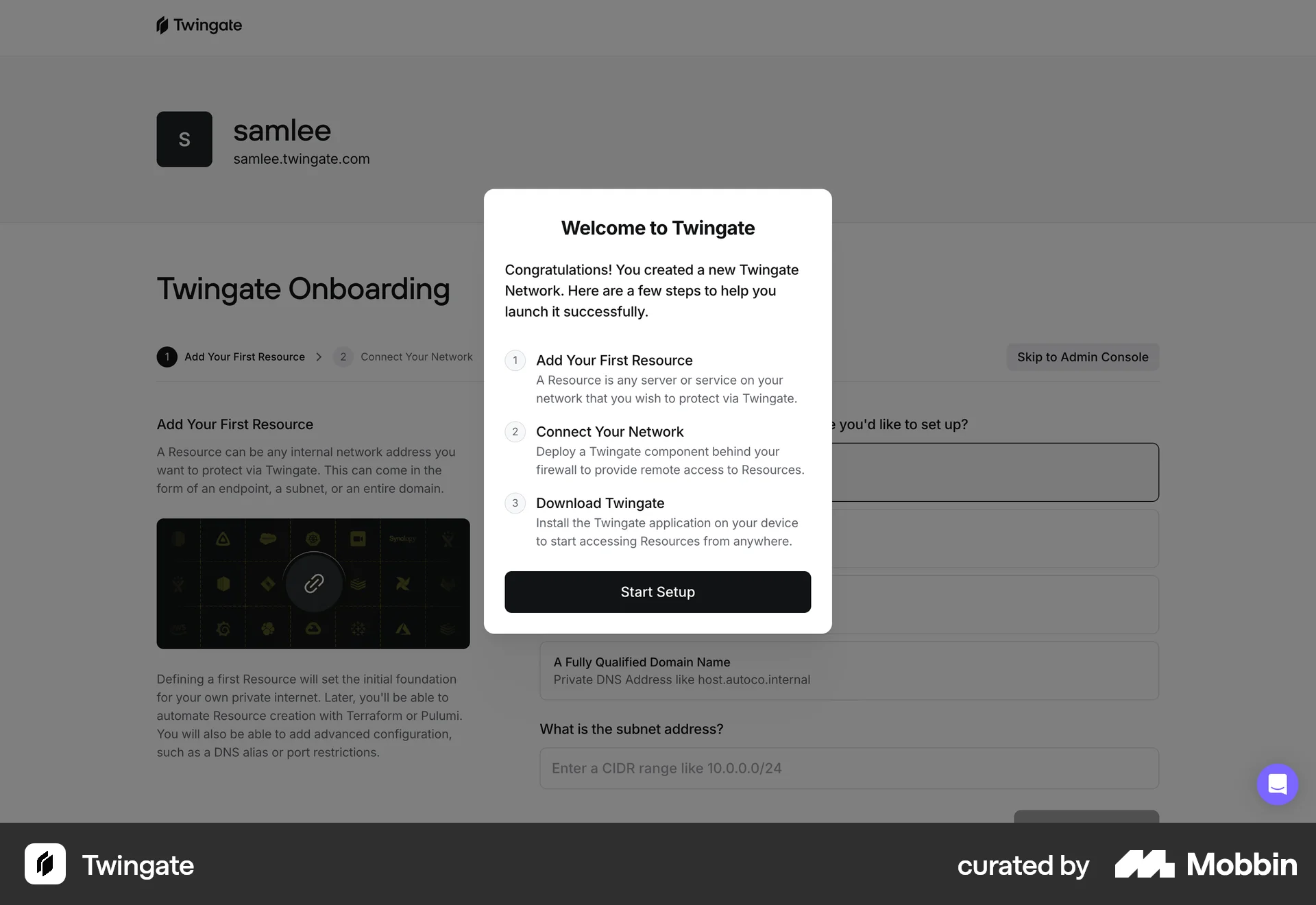 Twingate Web screen containing Coach Marks UI element