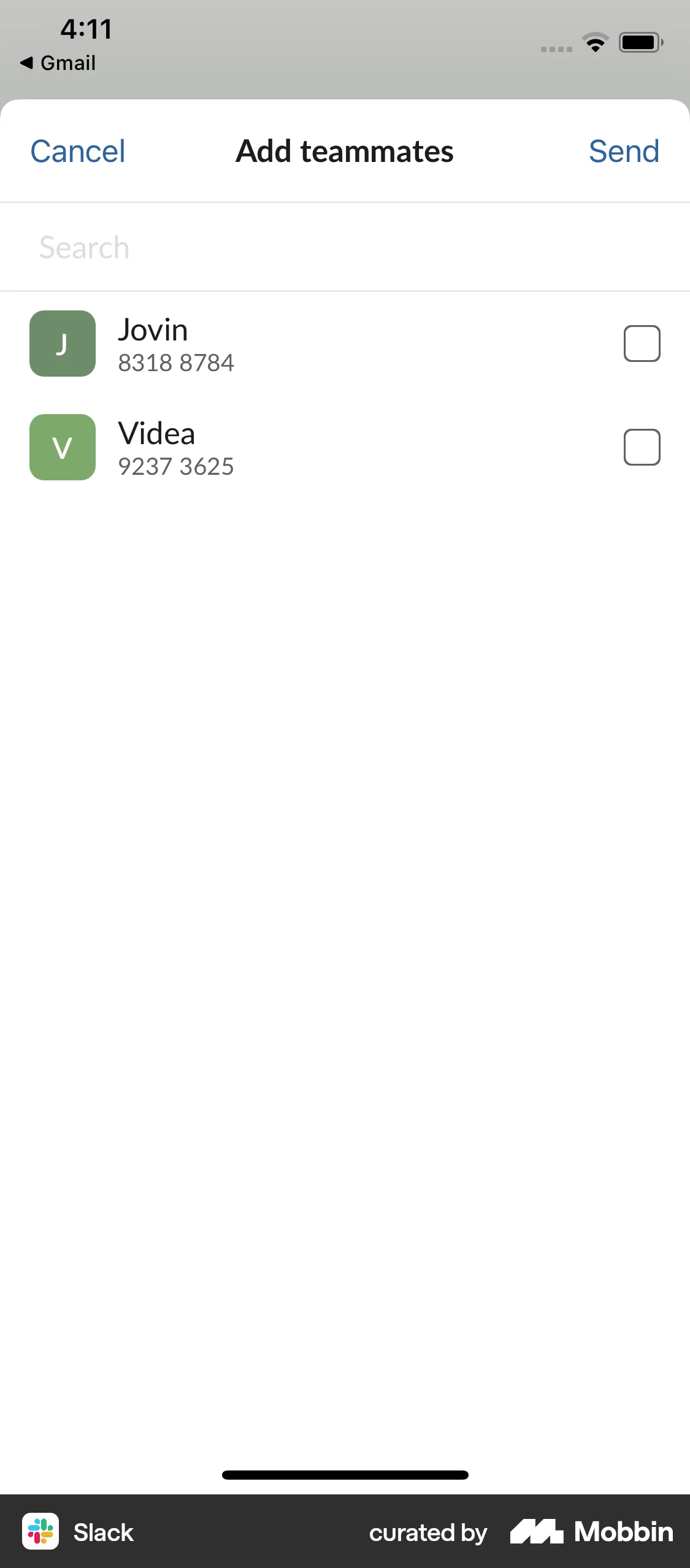 Slack iOS screen containing Checkbox UI element